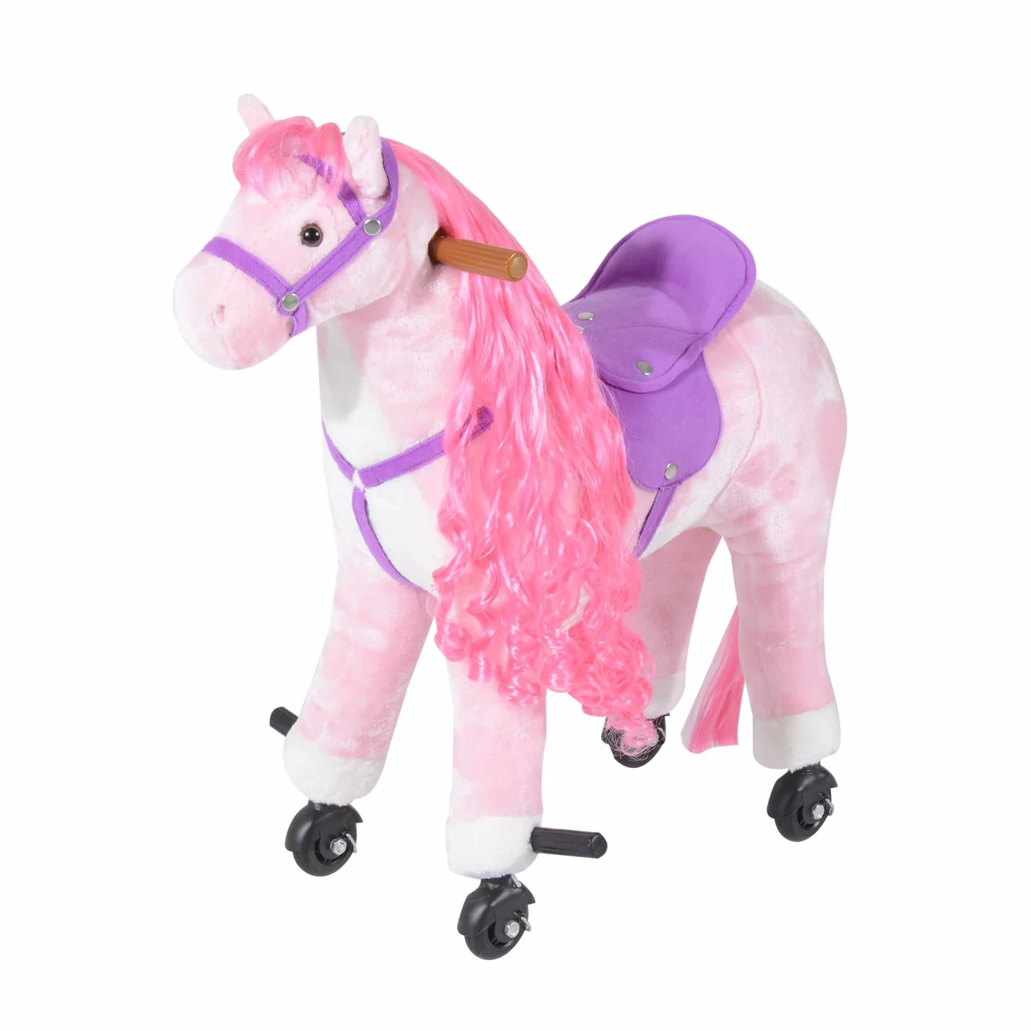 HOMCOM Cheval à bascule pour enfants 3+ ans 4 roues sons réalistes rembourré repose-pieds 65x28x75 cm rose