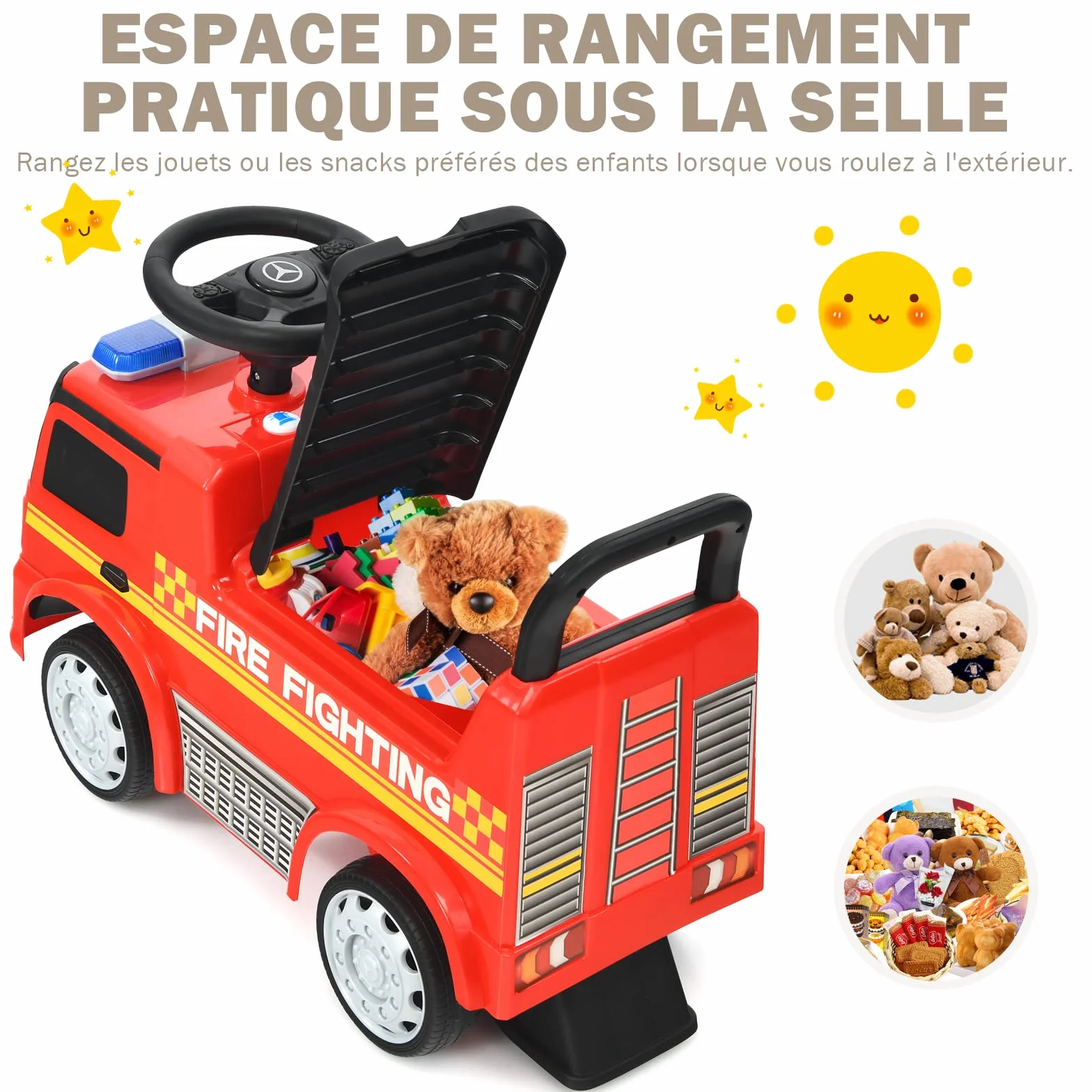Mercedes Benz Porteur Enfants 12-36 Mois Voiture Pompiers Trotteur Sonore Lumière 25KG 62x29x43cm