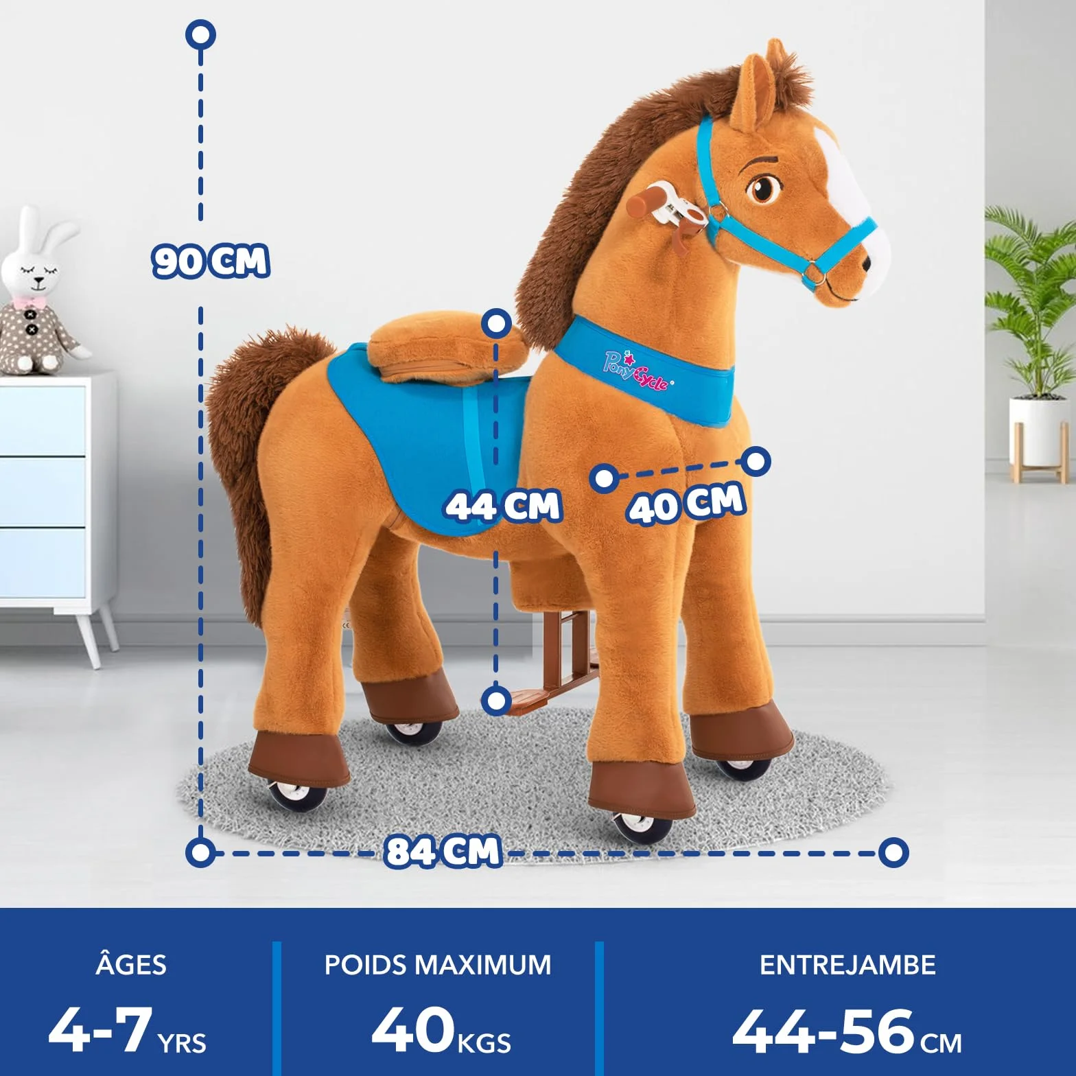 PonyCycle Essentiel Modèle E Cheval à Monter avec Roulettes et Frein Brun Taille 4 pour 4-7 Ans