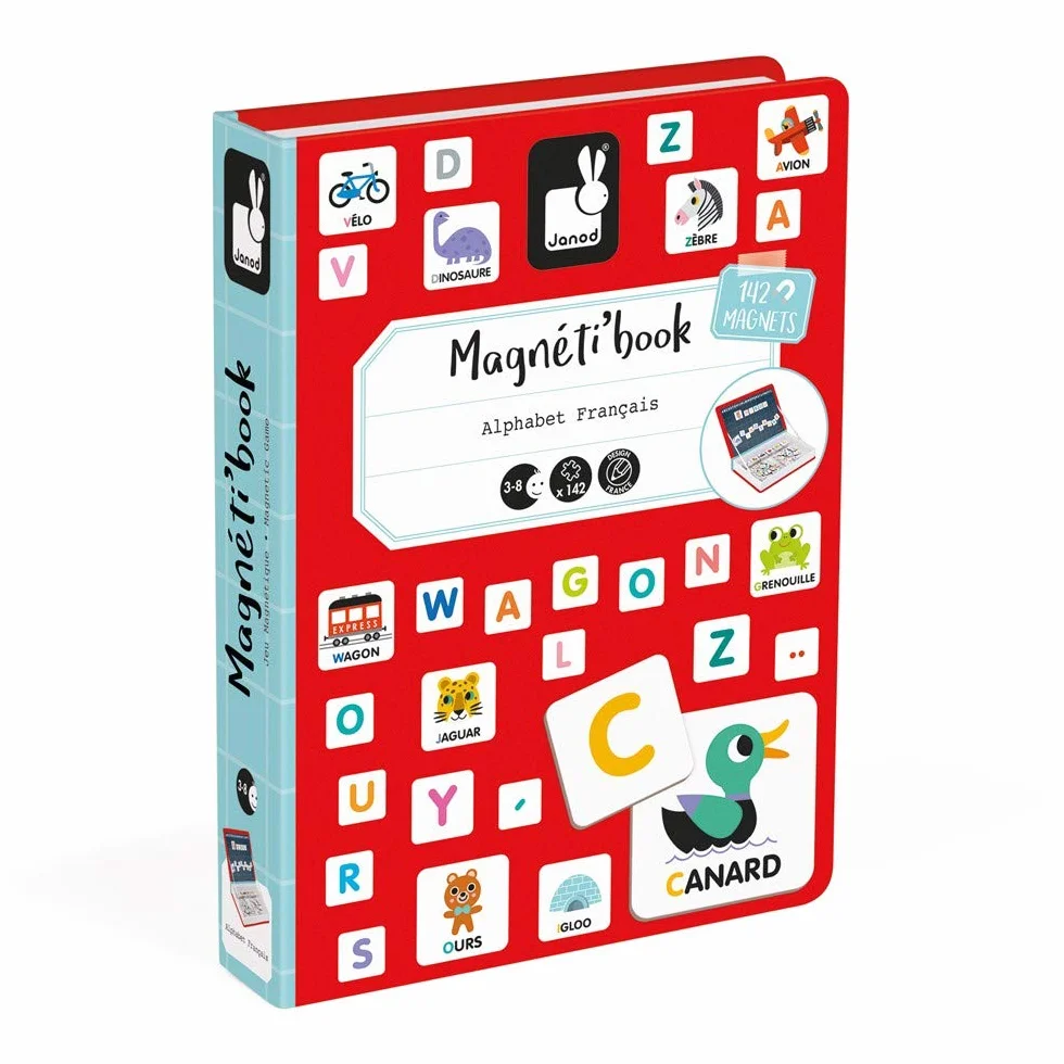 Janod Magneti'Book Alphabet Jeu Éducatif Magnétique 142 Pièces Version Française Dès 3 Ans