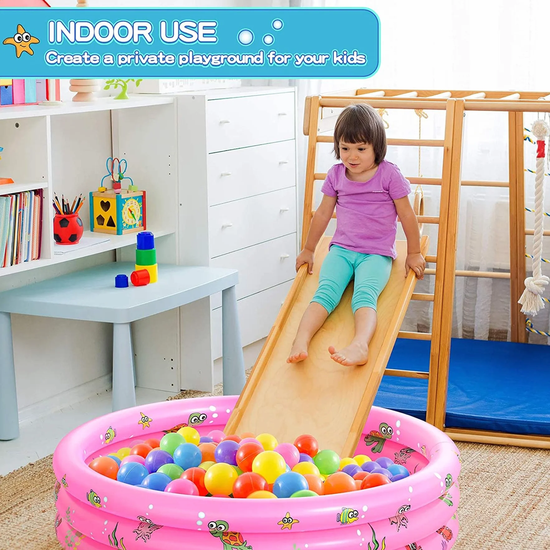 Pataugeoire Ronde Gonflable pour Enfants 100x35cm 3 Anneaux Rose