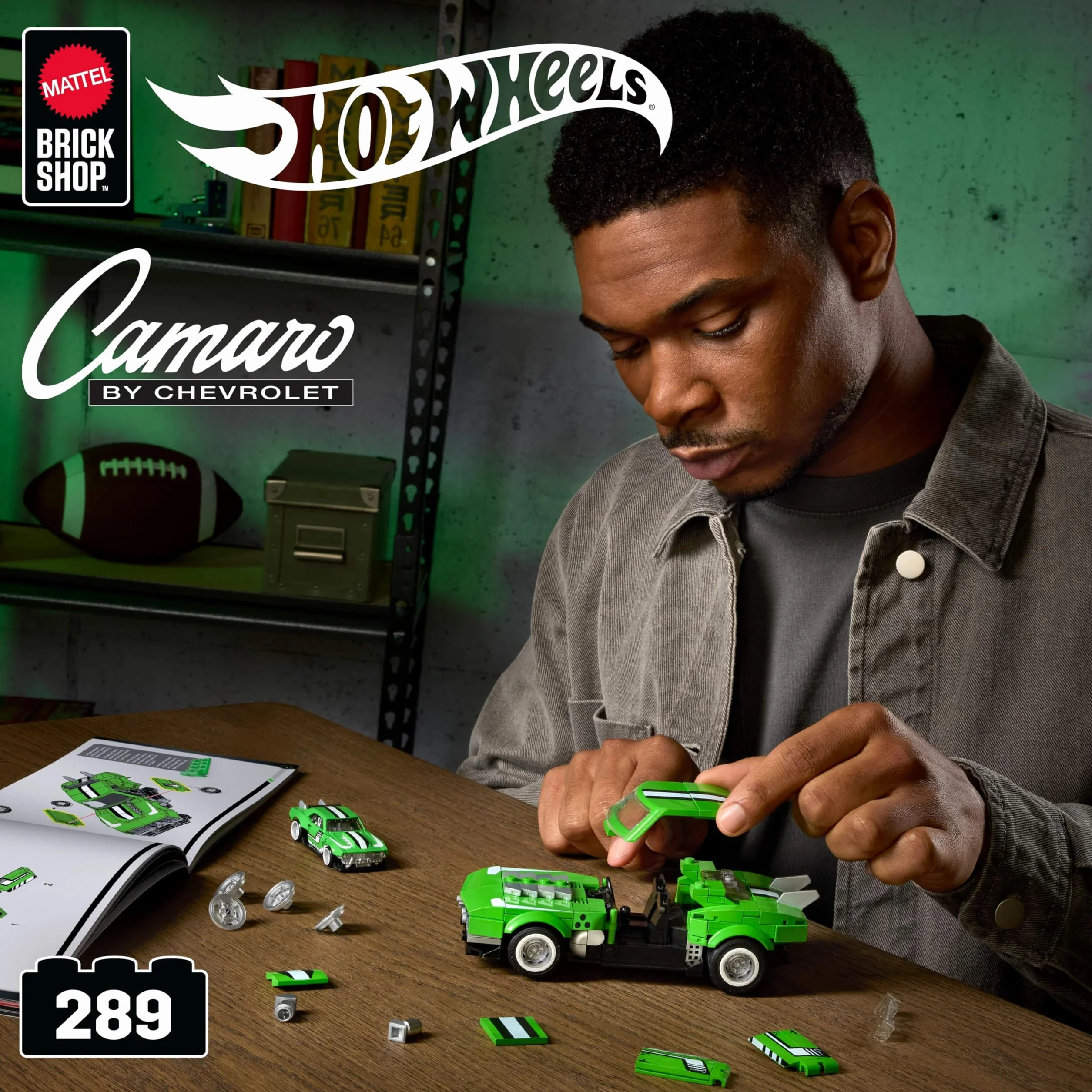 Mattel Brick Shop Hot Wheels Coffret de Construction Custom Camaro 1968, 289 Pièces, Série Speed, JFT16