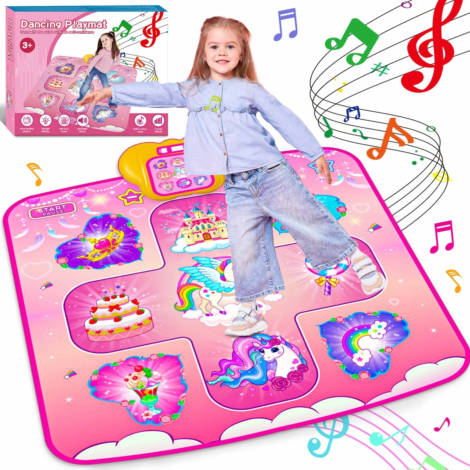 Tapis de Danse Licorne pour Filles 2-8 Ans, 5 Niveaux de Danse, Cadeau Anniversaire Noël