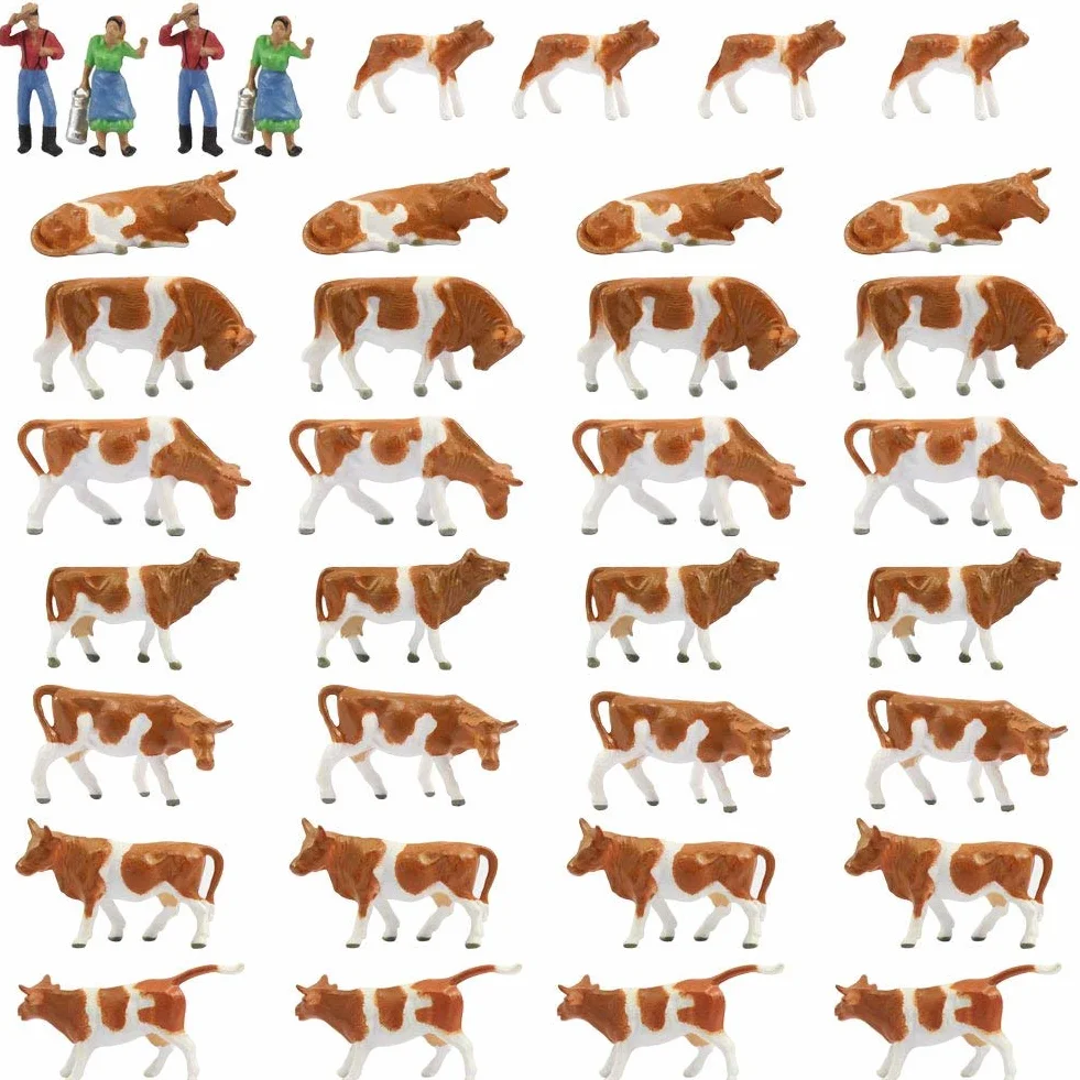 Farm Animals Figure Toys Set 1:87 HO Scale Model Cows Figures 36PCS Miniature Landscape