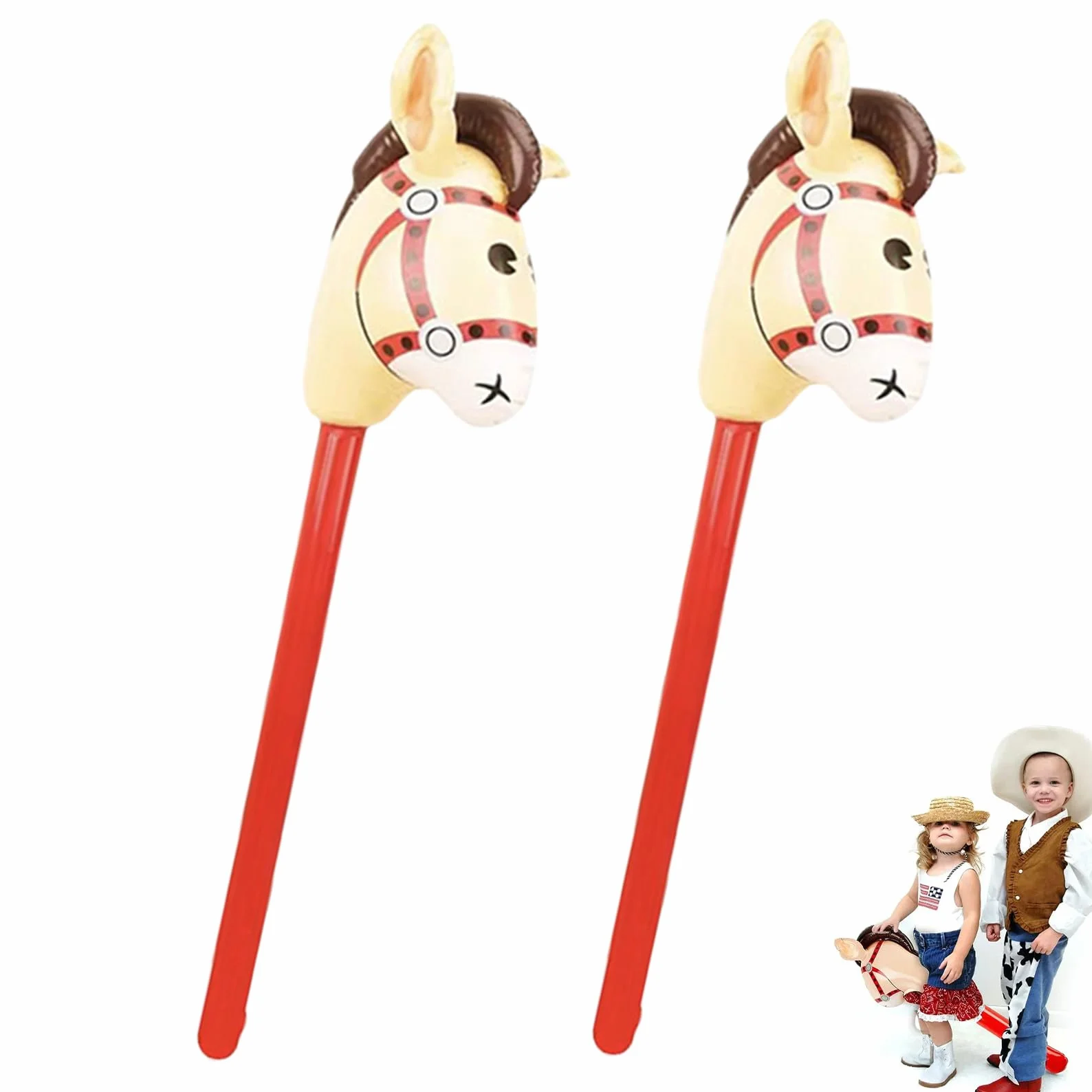 Lot de 2 chevaux gonflables pour enfants - Cheval bâton, chevaux de loisir