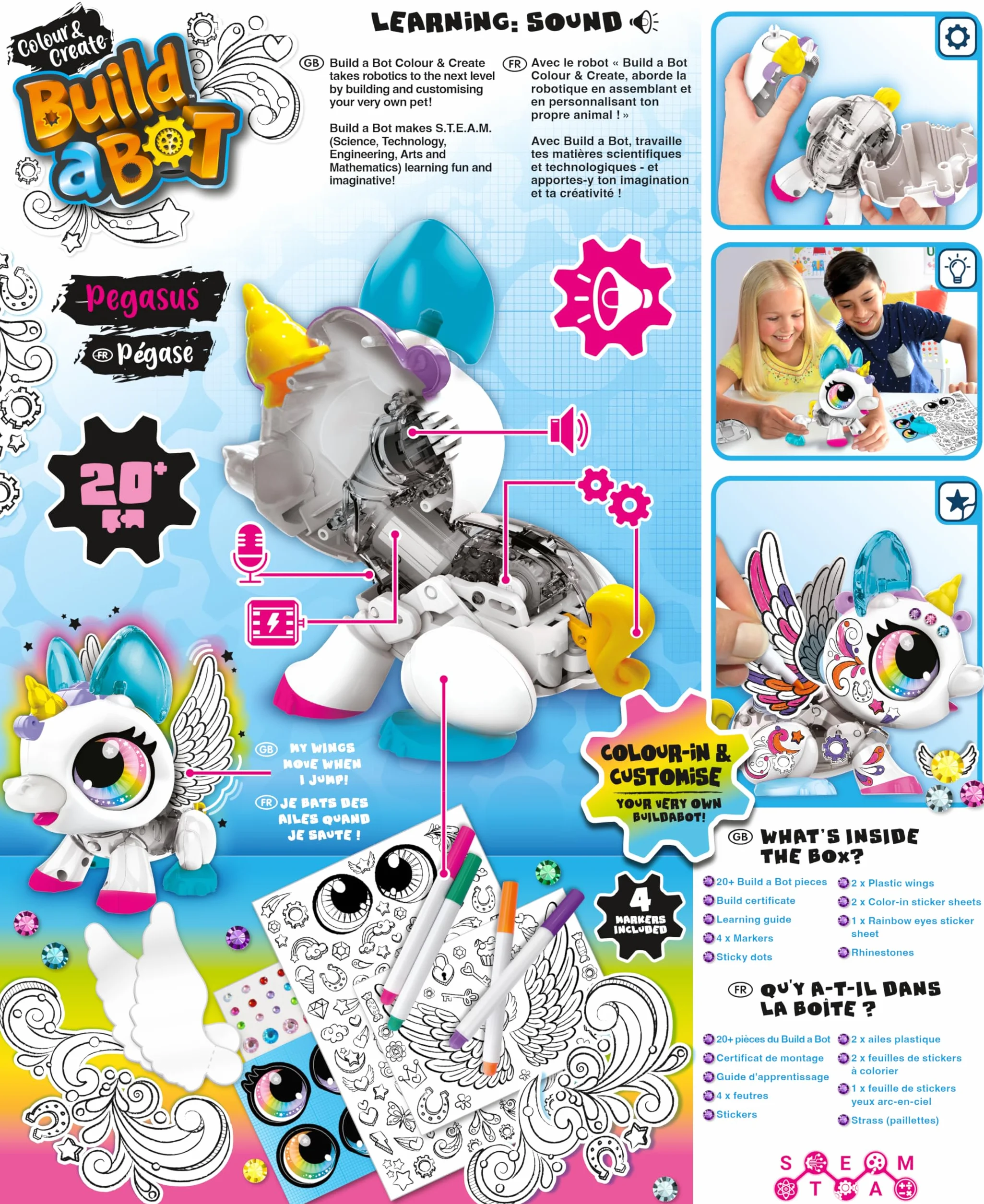 BUILD A BOT PEGASUS Robot Animal Intéractif à Construire 20 Pièces Licorne