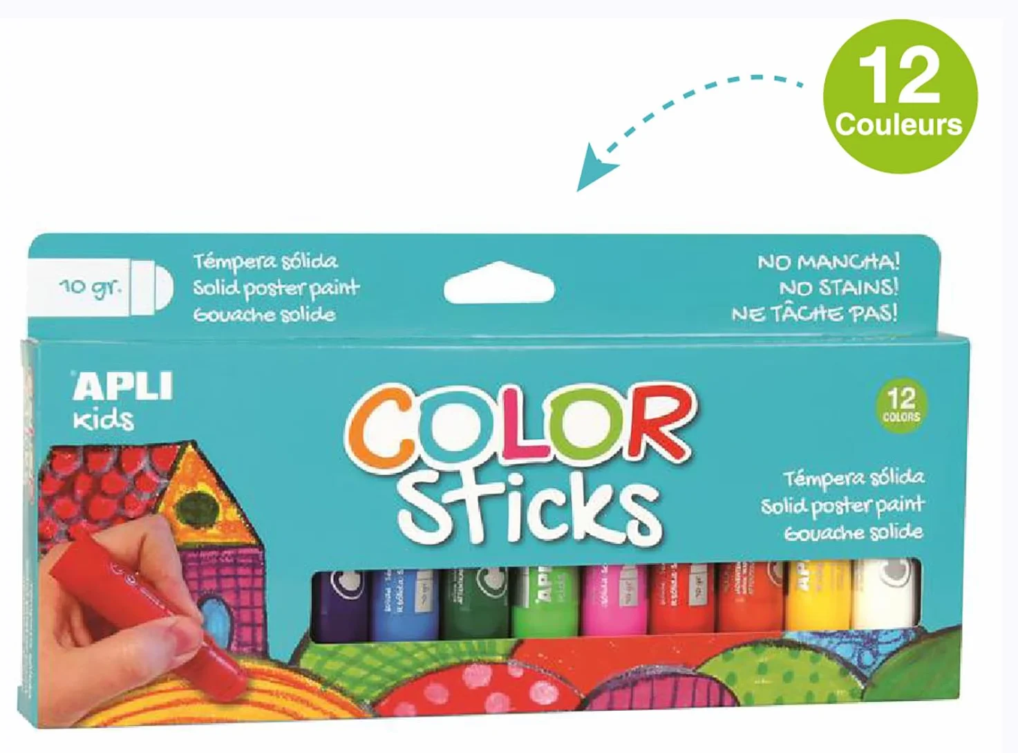APLI Kids Pack de 12 Tubes de Gouache Solide 10 g Couleurs Assorties