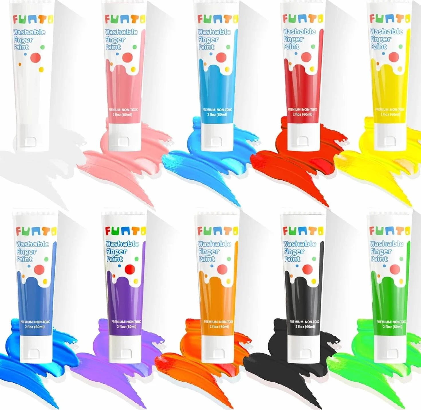 Funto Peinture au doigt pour tout-petits 10 couleurs lavable non toxique ensemble de peinture de bain
