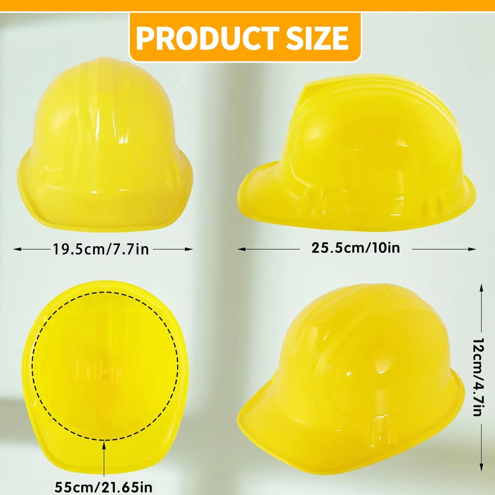 Lot de 12 casques de chantier pour enfants jaunes réutilisables souples