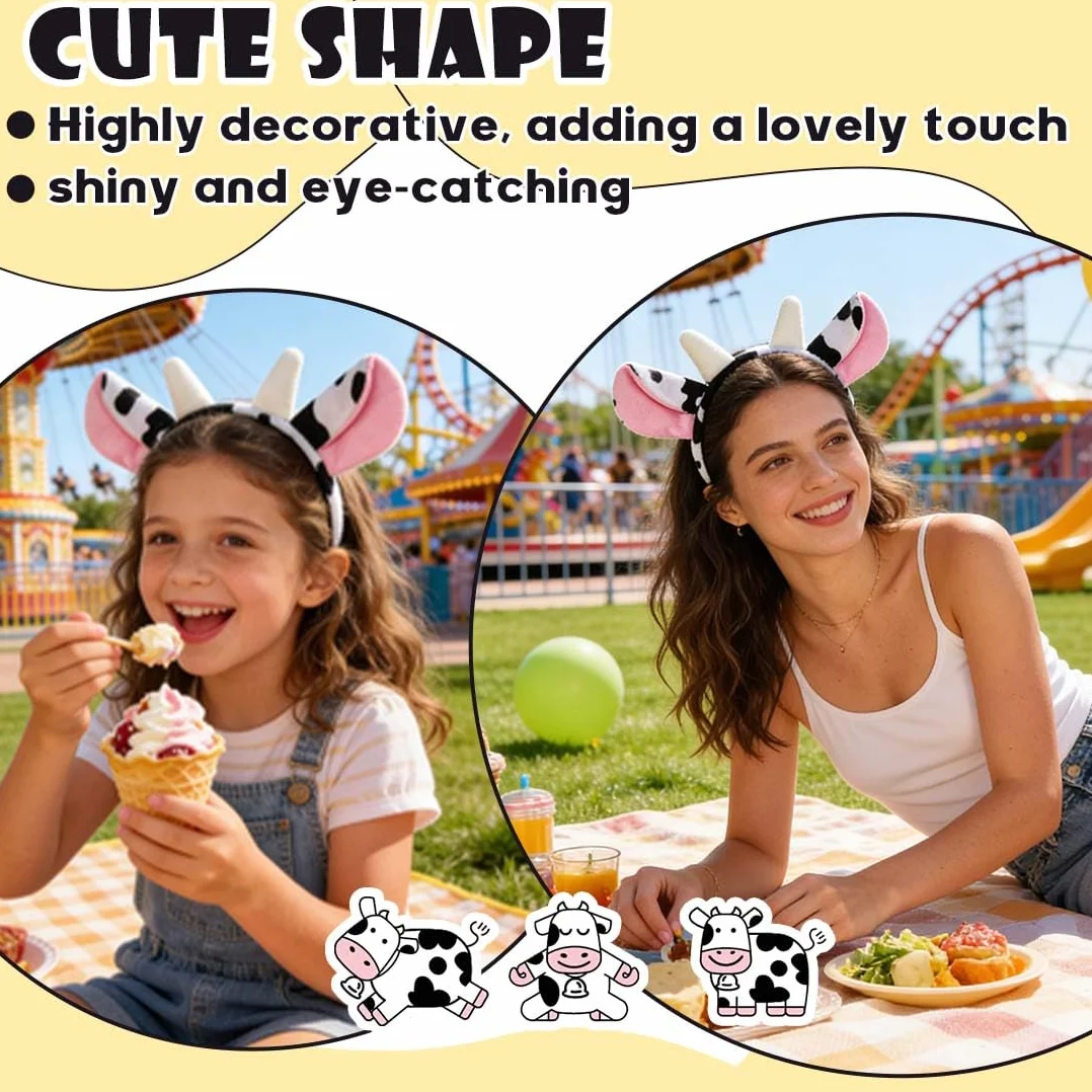 MKEWUU Serre Tete Homme Animaux Bandeau Oreilles Vache Noir Blanc Costume Cosplay Noël Fête Enfants Adultes