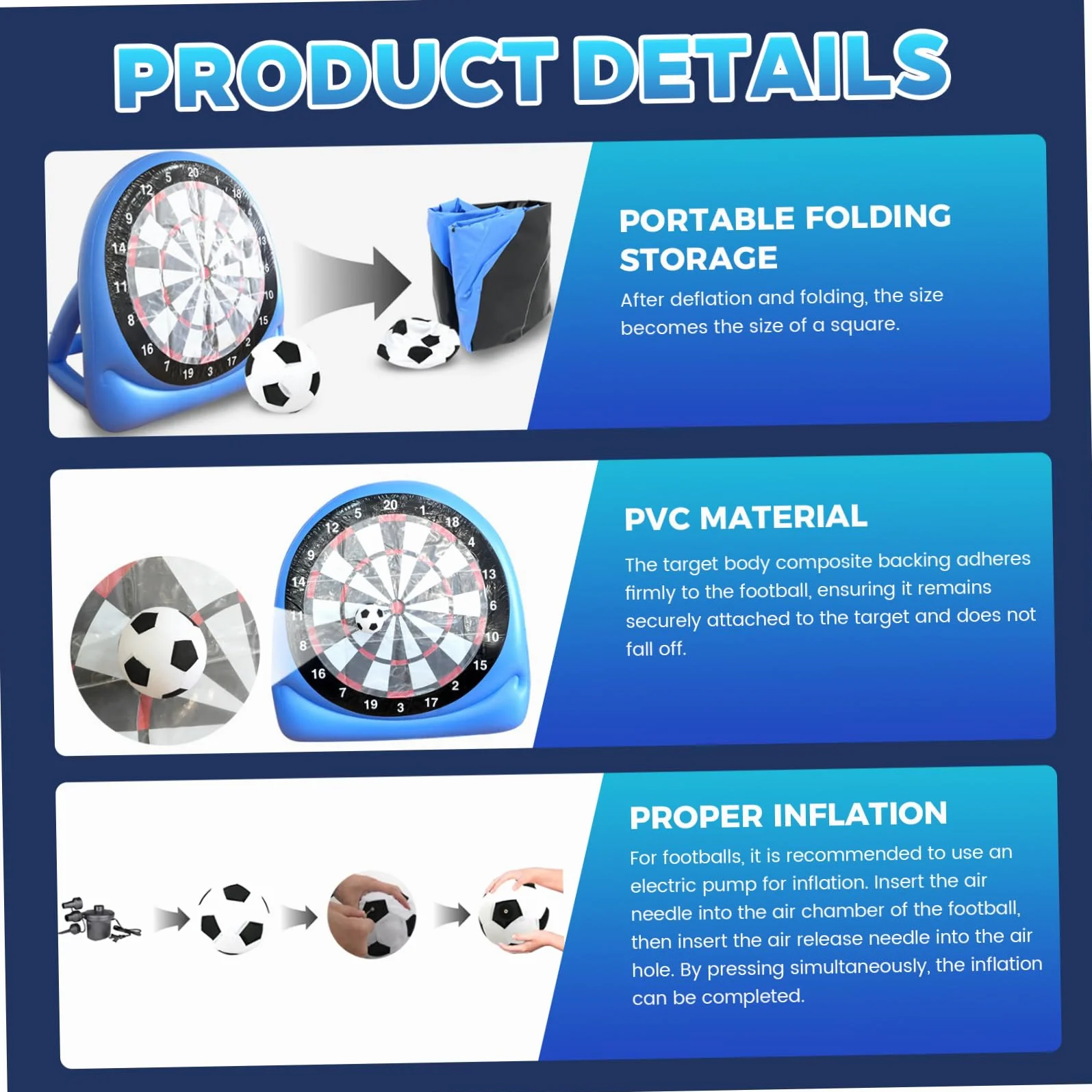 Fléchettes de Football gonflables géantes – Jeu extérieur portable avec balles collantes pour plage et jardin