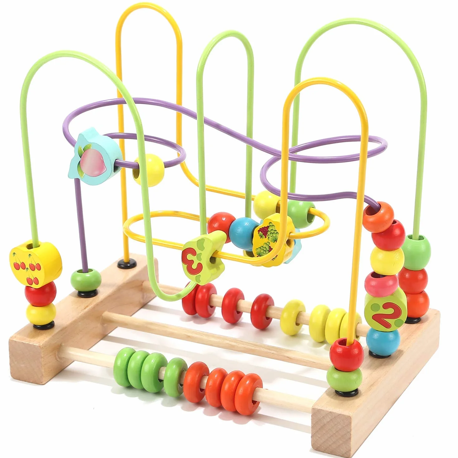 Jacootoys Bois Labyrinthe de Perles Coloré Fruit Boules Boulier Circuits de Motricité Educatif Jouet pour Bébé