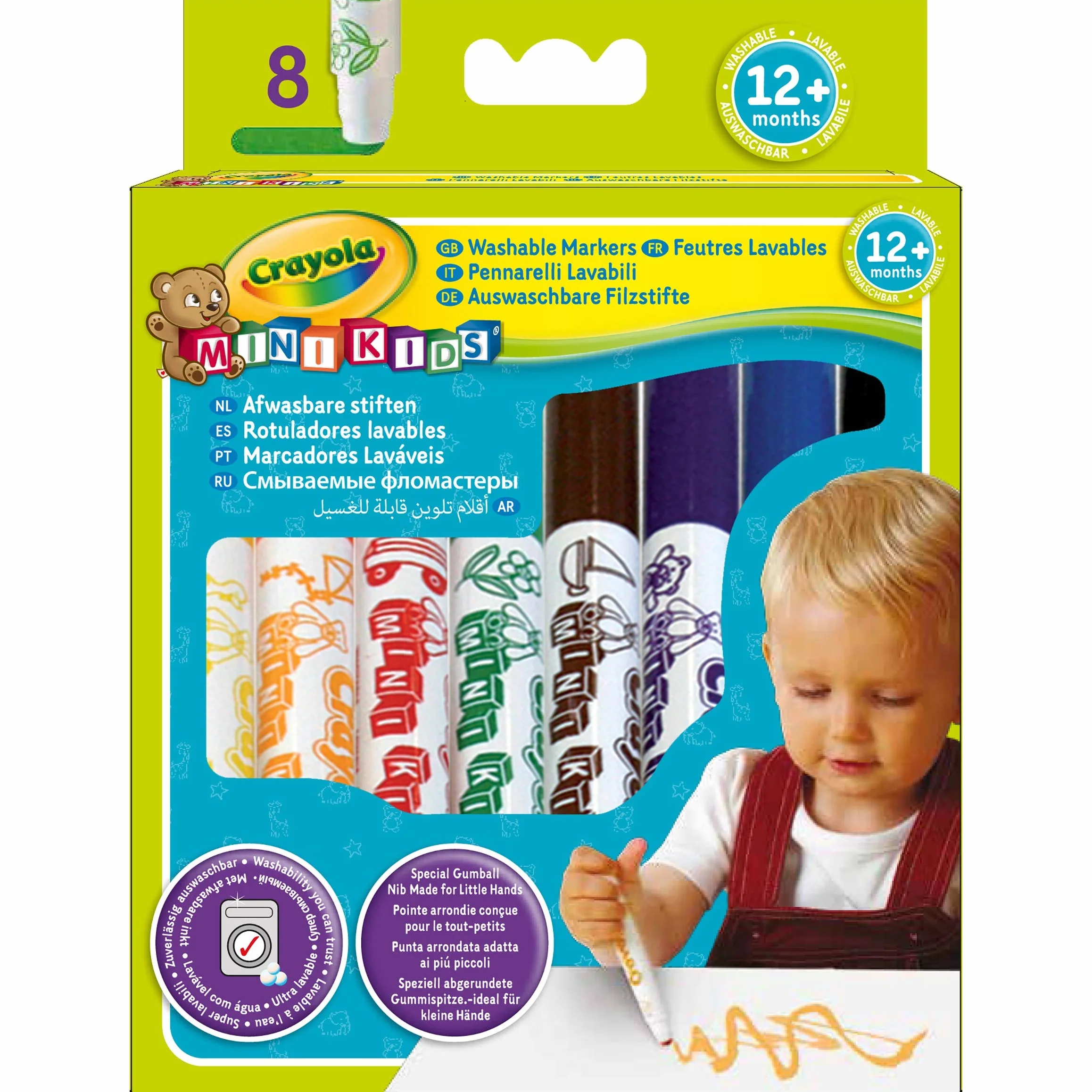 CRAYOLA Kit de 8 Feutres Lavables, Pointe Arrondie et Épaisse, Couleurs Variées