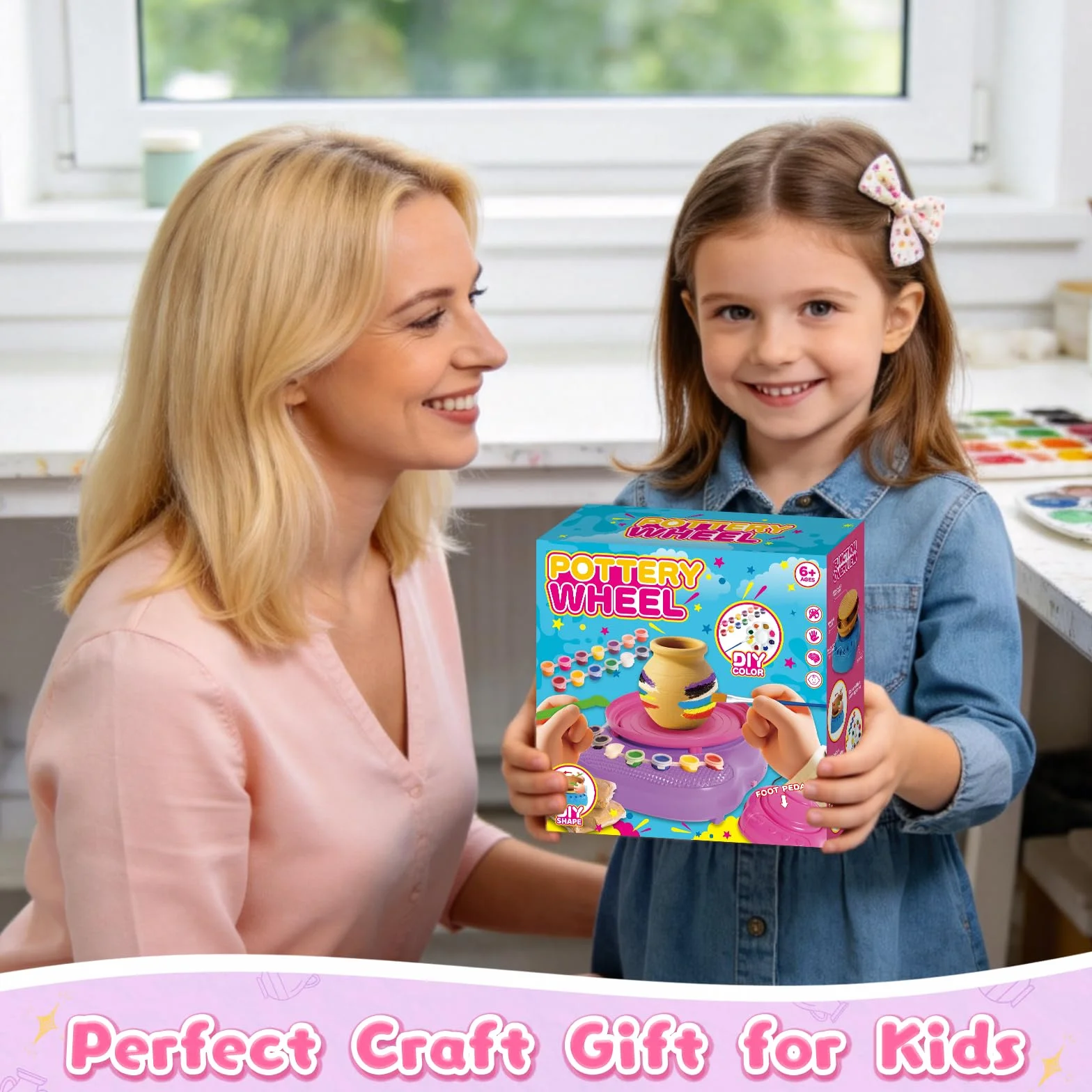 Tour de Potier Enfant avec Argile et Peinture, Kit Poterie Auto-Durcissante Cadeau Créatif