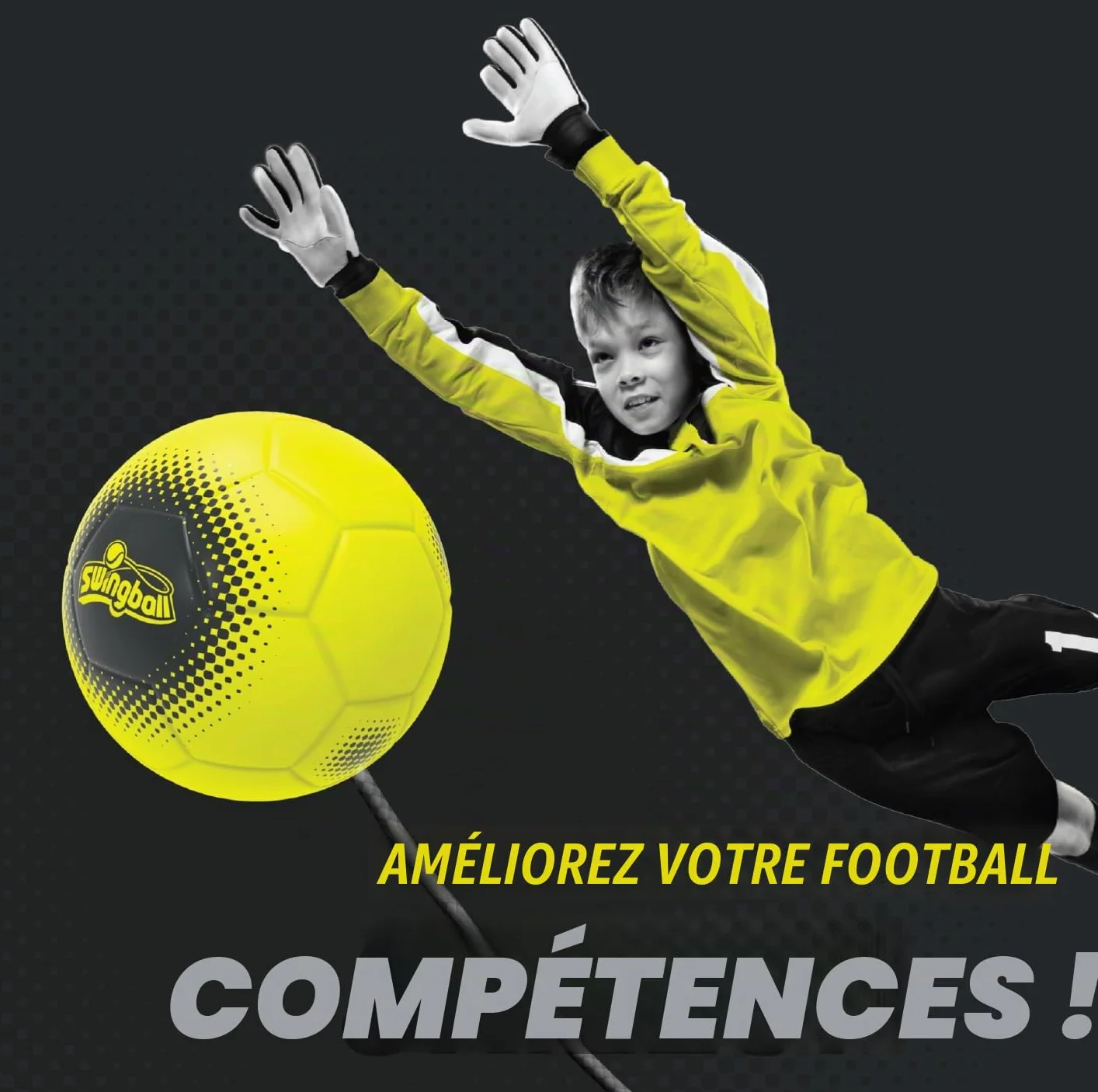 Swingball Reflex Soccer Jeu de Foot Solo ou Duo Ballon Taille 4 Corde Élastique Base à Lester Bobine Ajustable Pompe Incluse