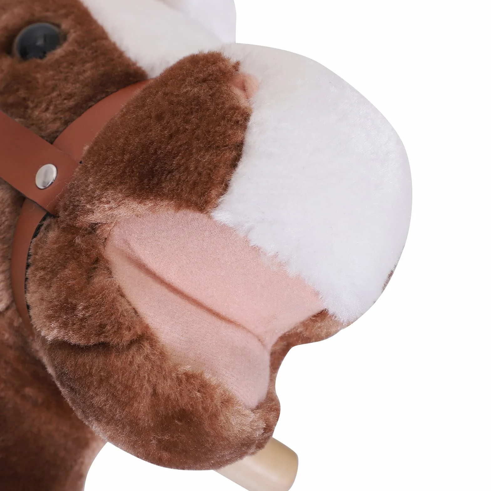 HOMCOM Cheval à Bascule Cowboy Selle Grand Confort Enfants 36+ Mois Peluche Douce Bois Peuplier 40 kg Brun Blanc