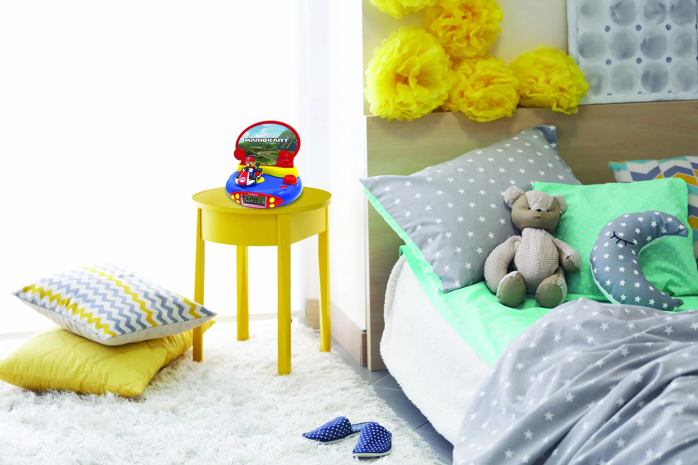 Lexibook Mario Kart réveil projecteur veilleuse intégrée projection heure plafond effets sonores piles rouge bleu RP500NI