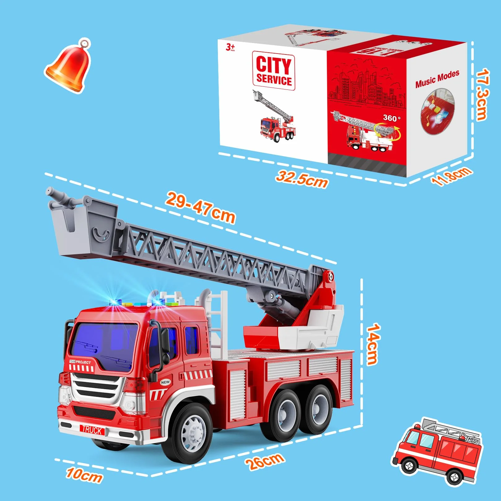 Gros Camion Pompier Jouet XXL avec Échelle Sonore et Lumineux, Fire Truck Cadeau Anniversaire Enfant 3-8 Ans Rouge