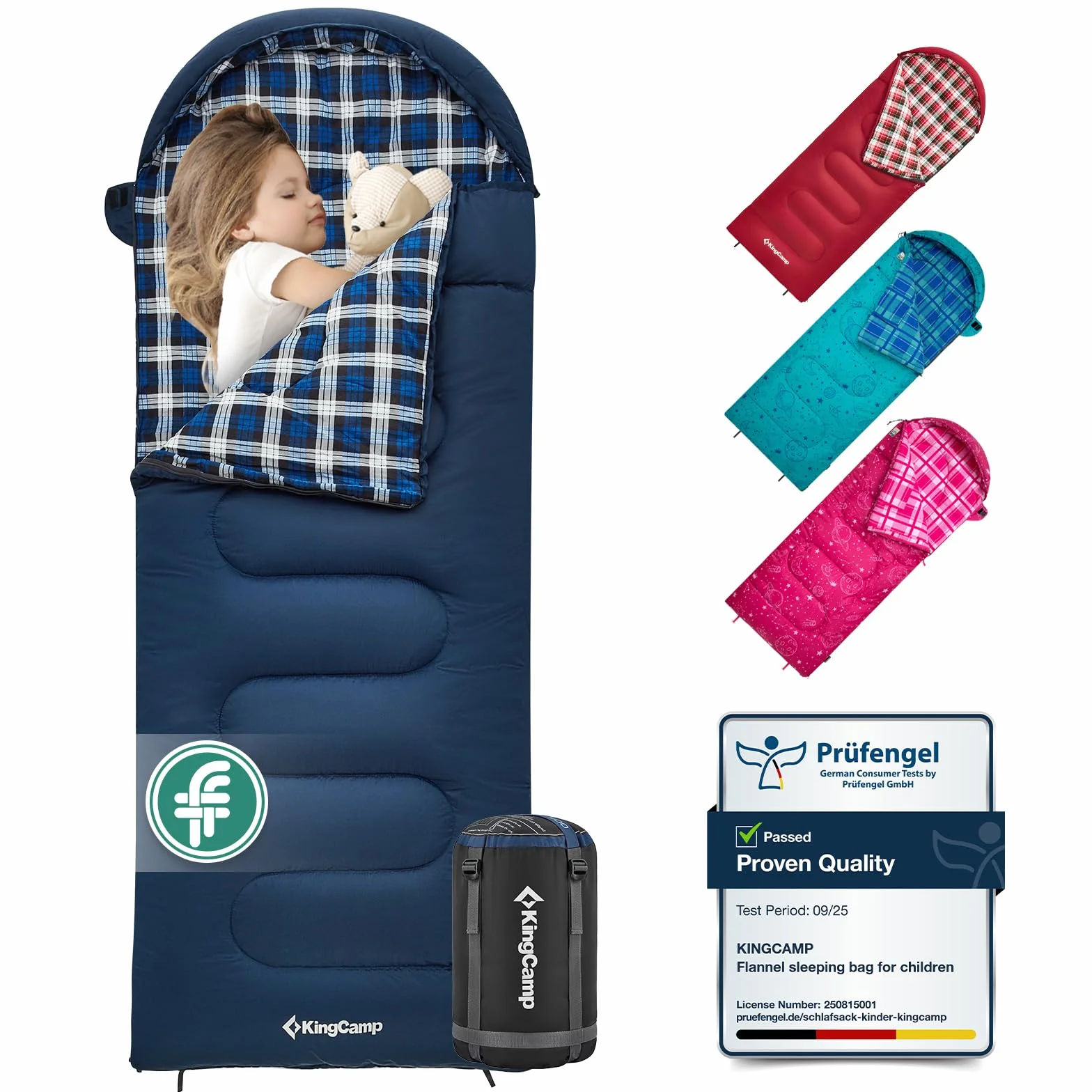 Kingcamp Sac de Couchage Enfant Flanelle Coton 170x70cm 7°C à -13°C 3-4 Saisons
