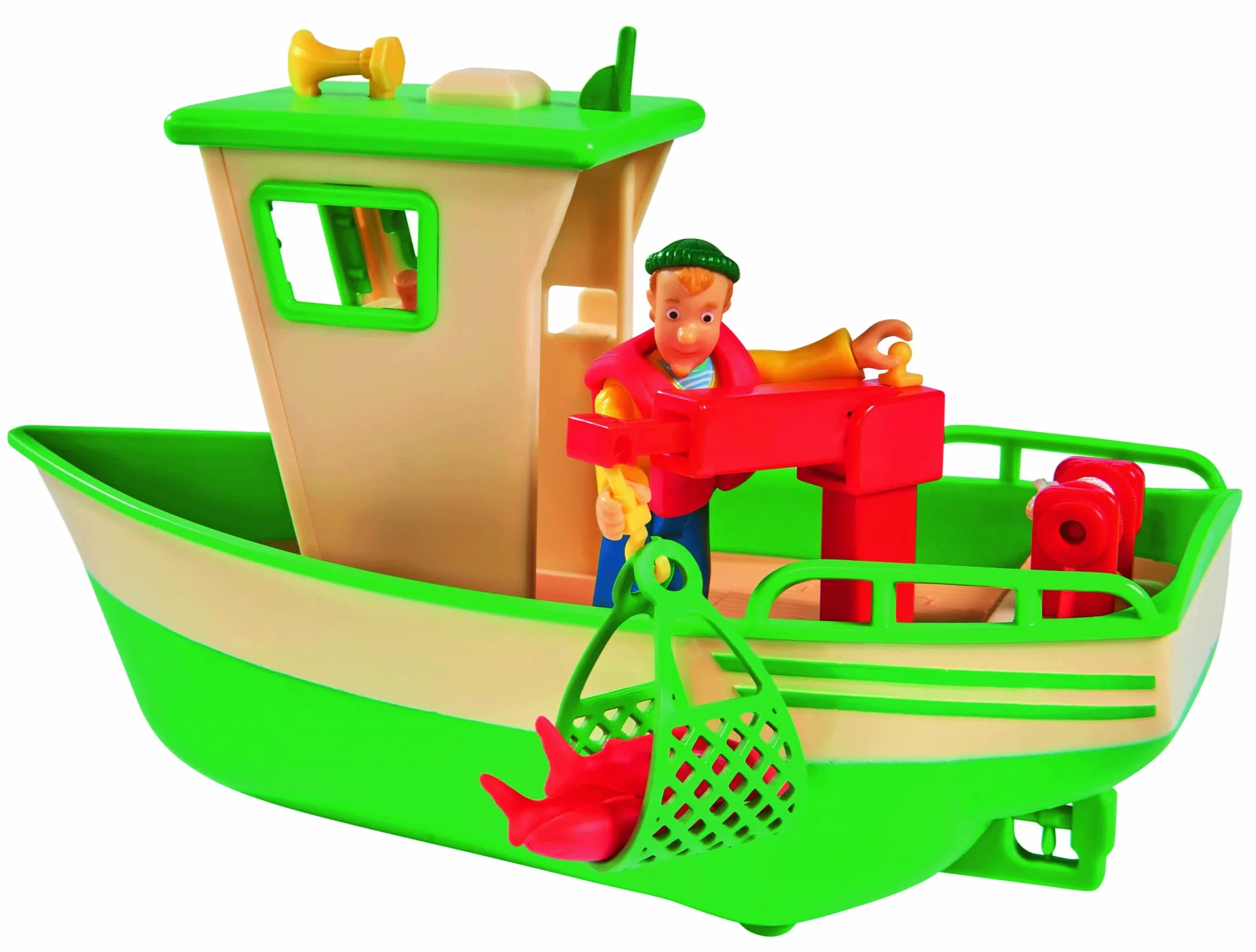 Smoby Simba Sam Le Pompier Bateau de Pêche Flottant Grue Mobile Treuil Mécanique 1 Figurine Incluse Vert