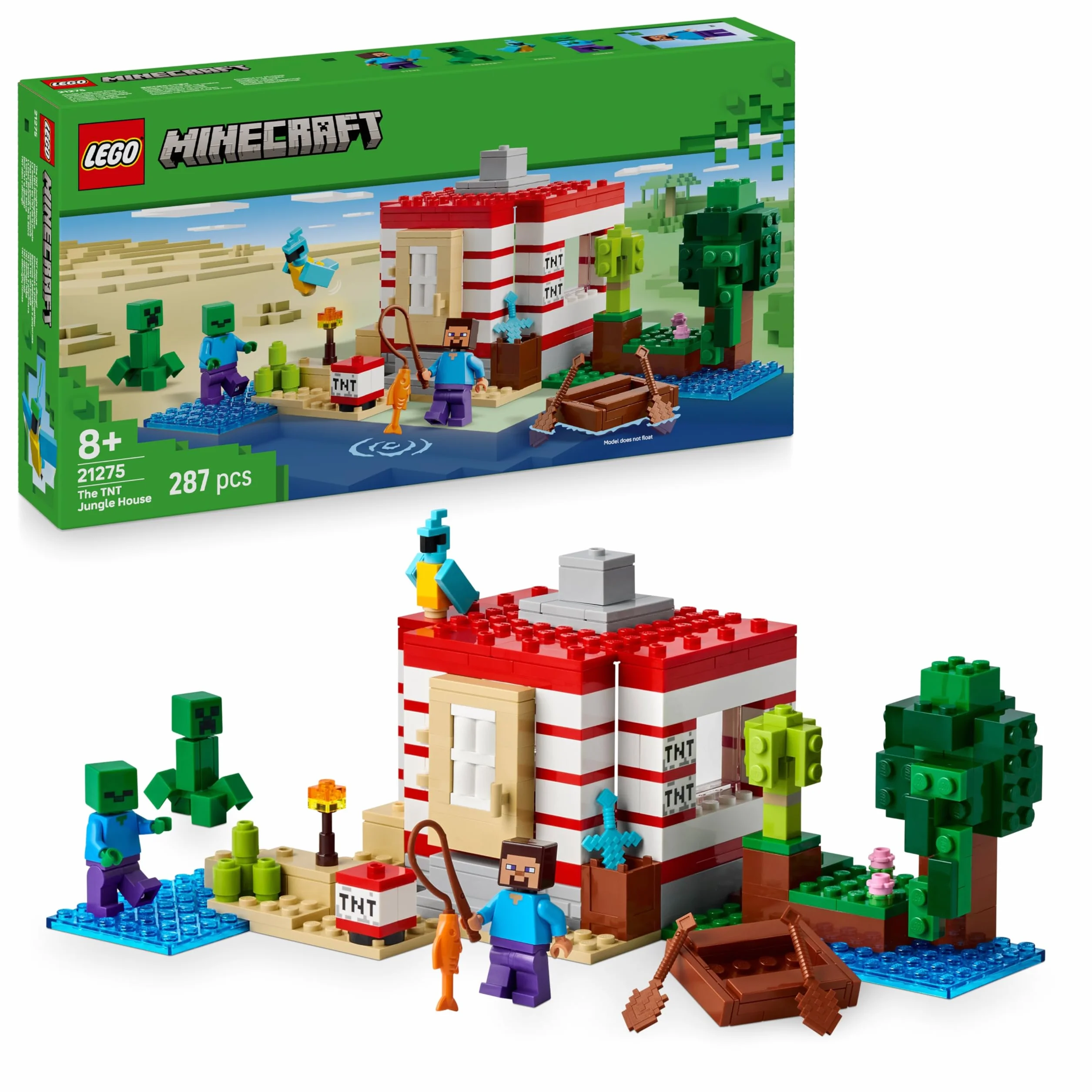 LEGO Minecraft La Maison en TNT de la Jungle 21275 Jouet Interactif avec Figurines Steve Creeper Zombie Fonction TNT Cadeau 8 Ans