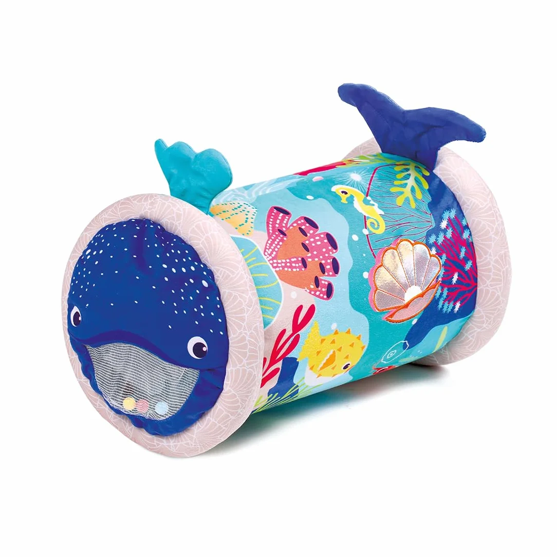 LUDI Baby Roller Baleine Rouleau Gonflable d’activités 6 activités sensorielles 45 x 30 cm Bleu