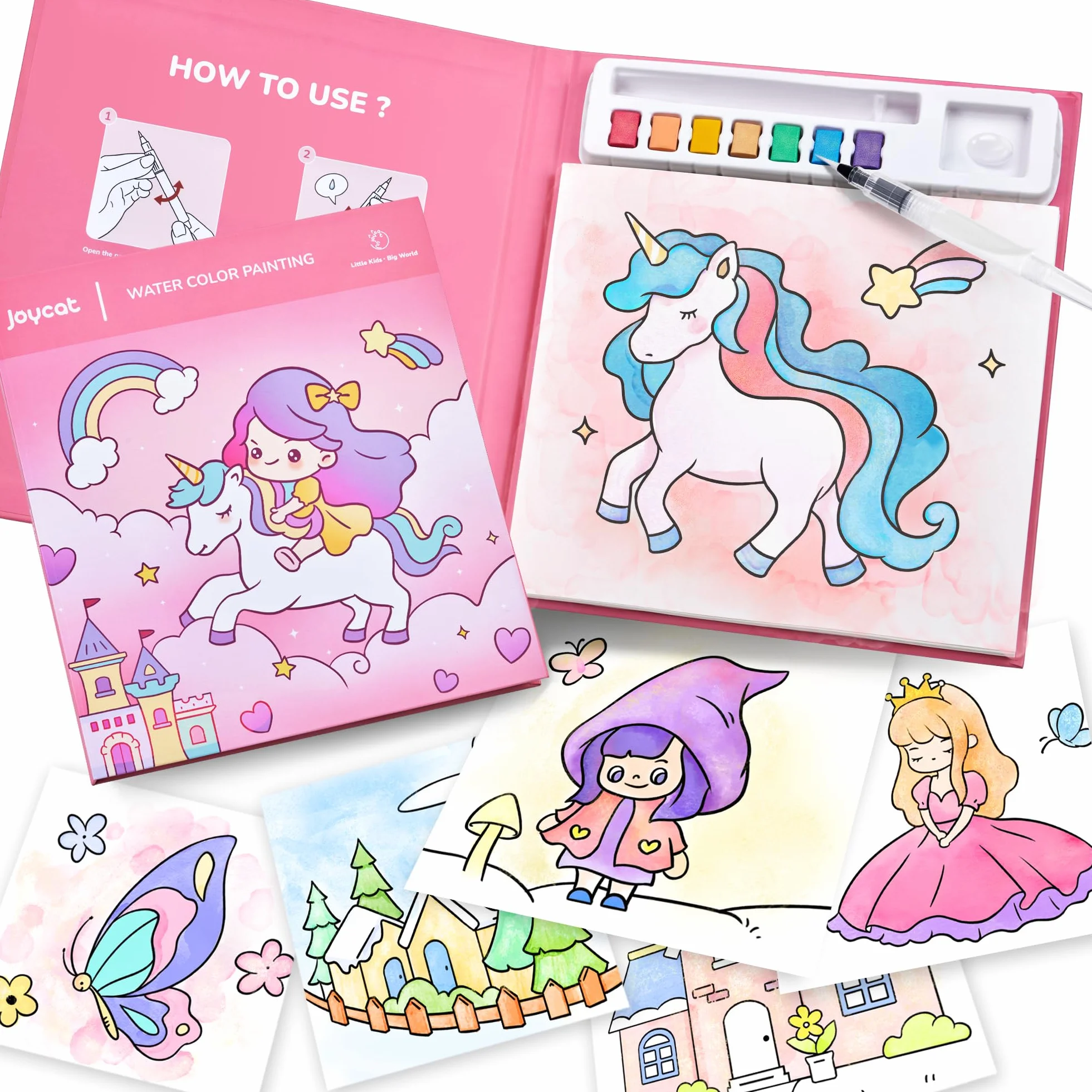 JoyCat Livre de coloriage peintures à l'eau pour tout-petits 3-8 ans, kit peinture aquarelle, jouet éducatif cadeau anniversaire