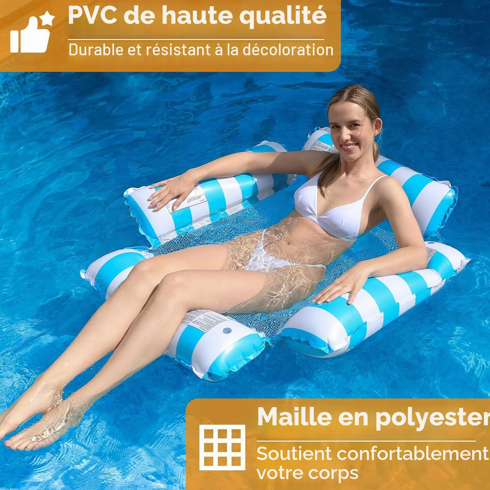 Hamac Gonflable Piscine 4 en 1, Bouée Adulte avec Filet, Fauteuil Flottant, Matelas Gonflable, 120 cm