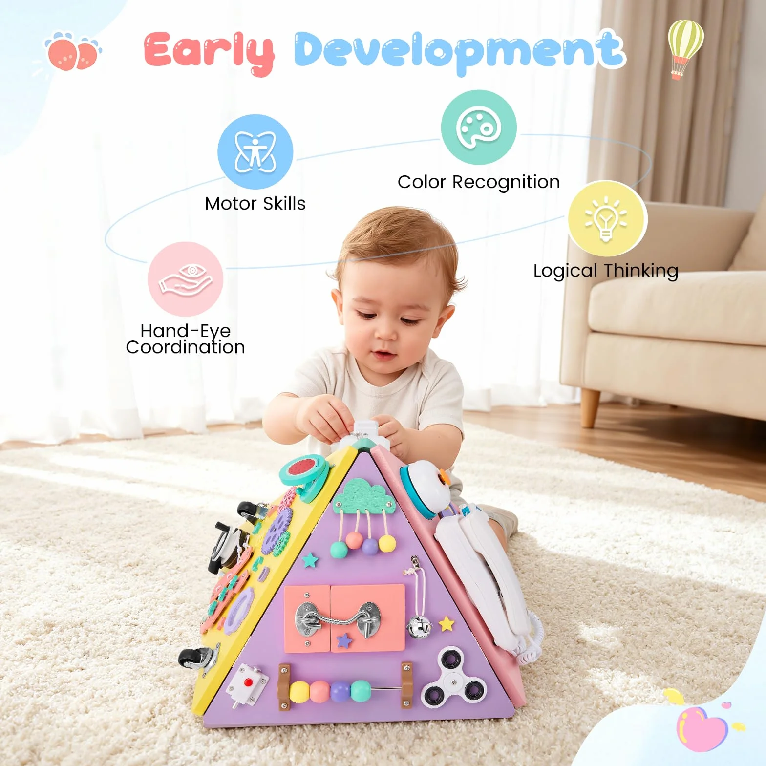 Planche Activité Montessori, Busy Board Bois pour Enfant 1 2 3 Ans