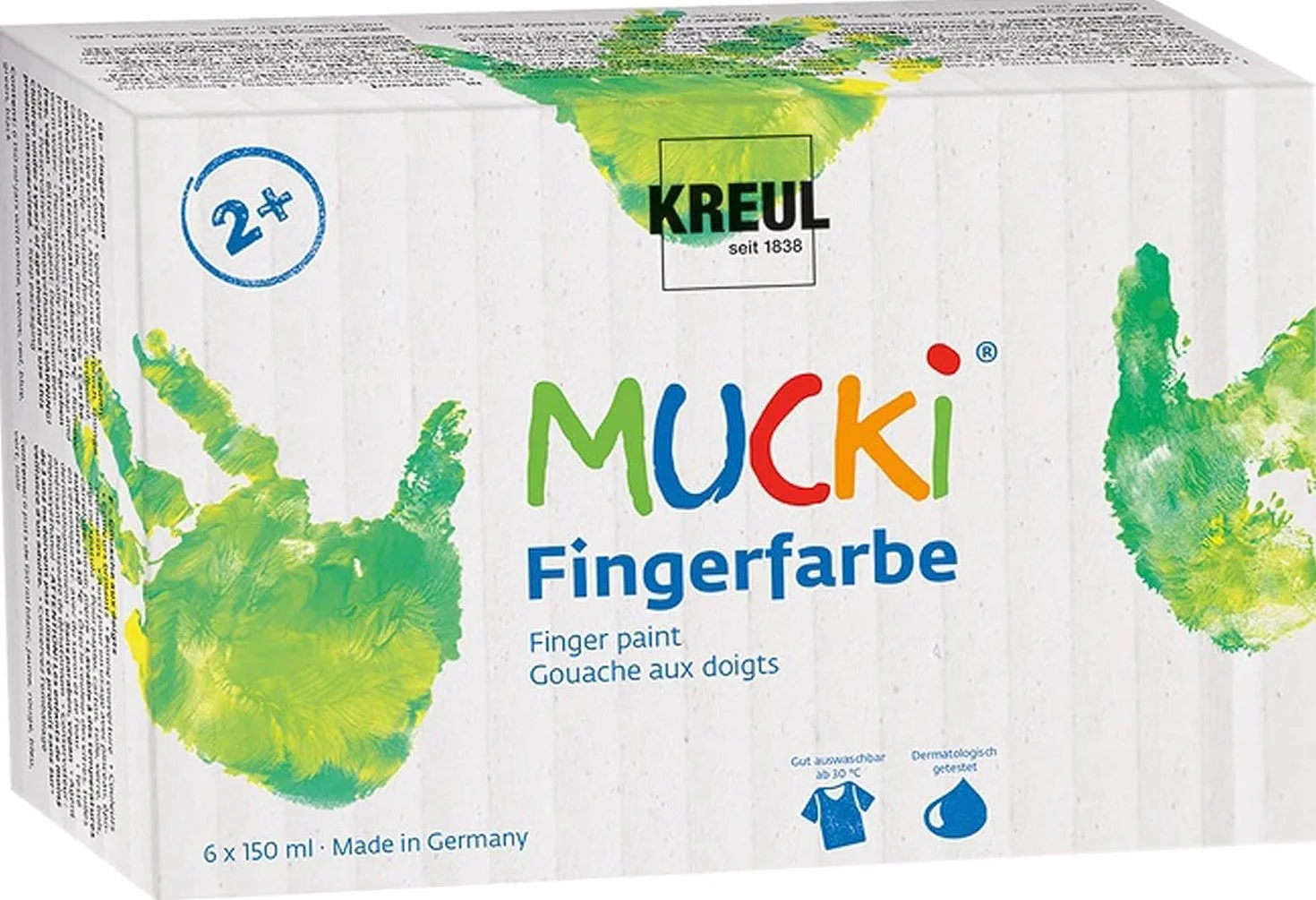 KREUL Mucki Set 6 pots peinture au doigt 150 ml lavable vegan sans gluten