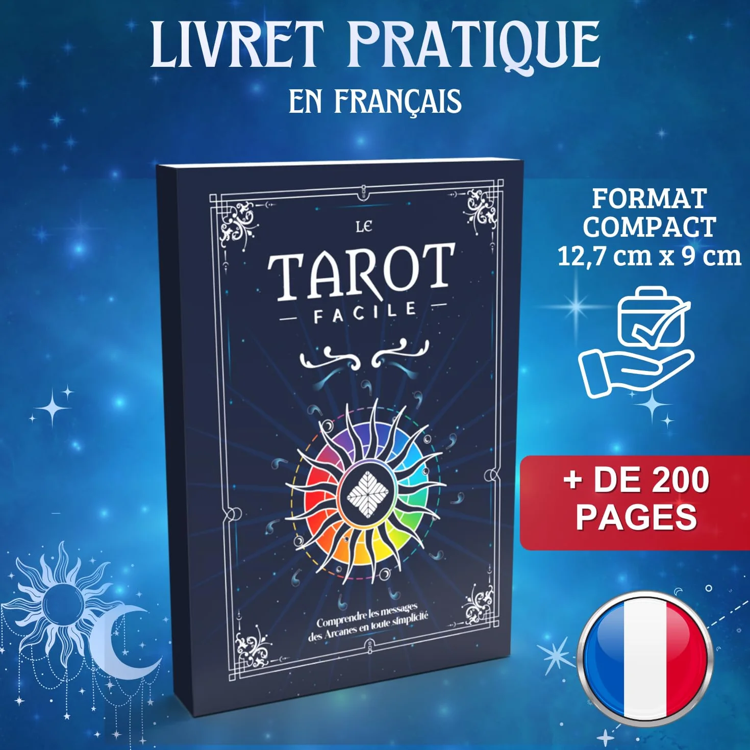 Tarot Divinatoire 78 Cartes + Livret 200 Pages Grande Taille 12,6 cm x 8,9 cm Débutants