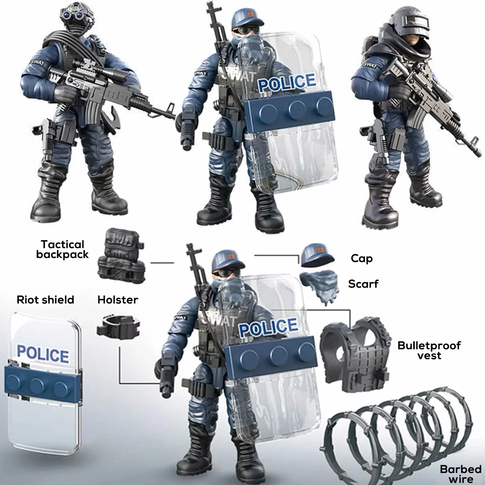MEIEST 8 PCS Mini SWAT Model Figurines d'action Militaire, City Police Block Toy avec Accessoires d'armes