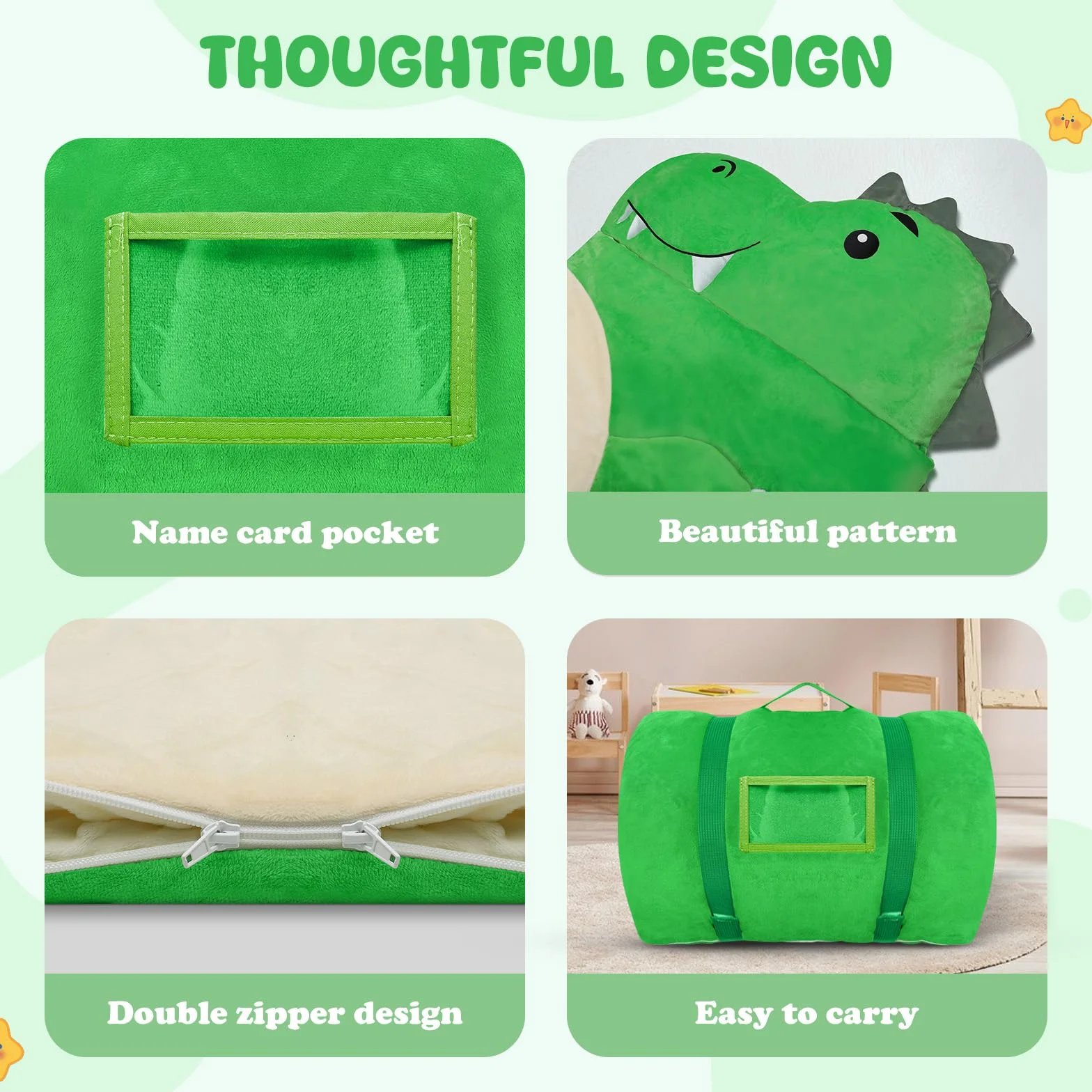 Decalsweet Sac de Couchage Enfant avec Oreiller Amovible 170×70cm