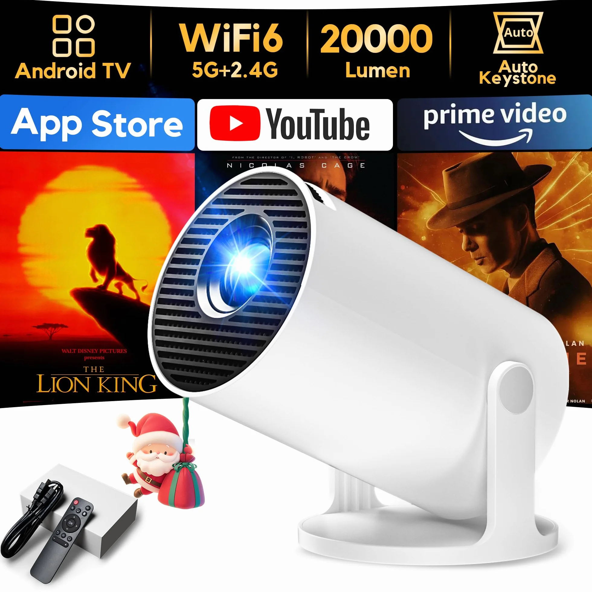AKIYO O2 Vidéoprojecteur WiFi 6 Bluetooth 5.4 4K 1080P Auto Keystone 180° Rotation