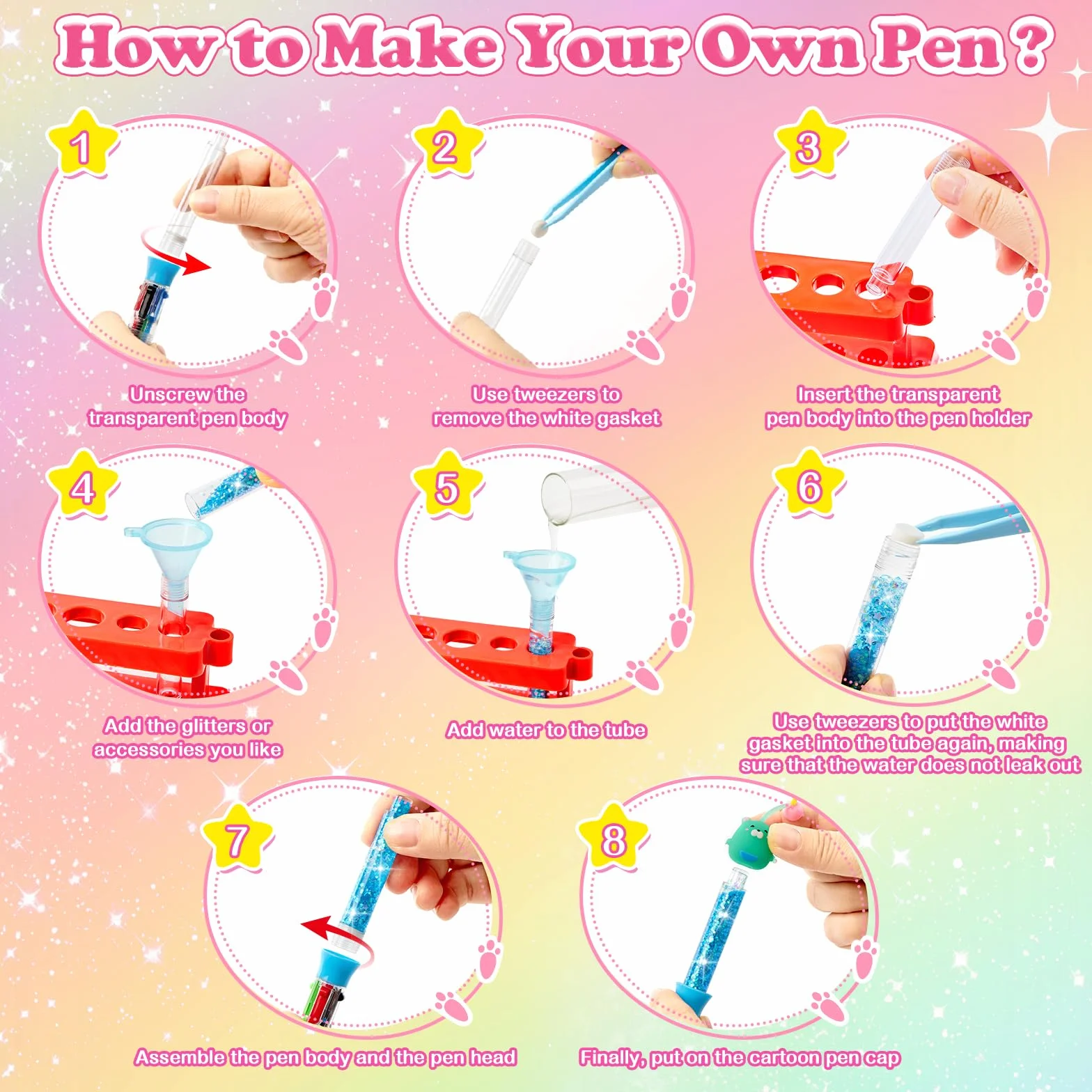Atelier des Stylos Personnalisé avec Recharge 4 Couleurs, Loisir Créatif Enfant 5-12 Ans, Idée Cadeau Fille Garçon