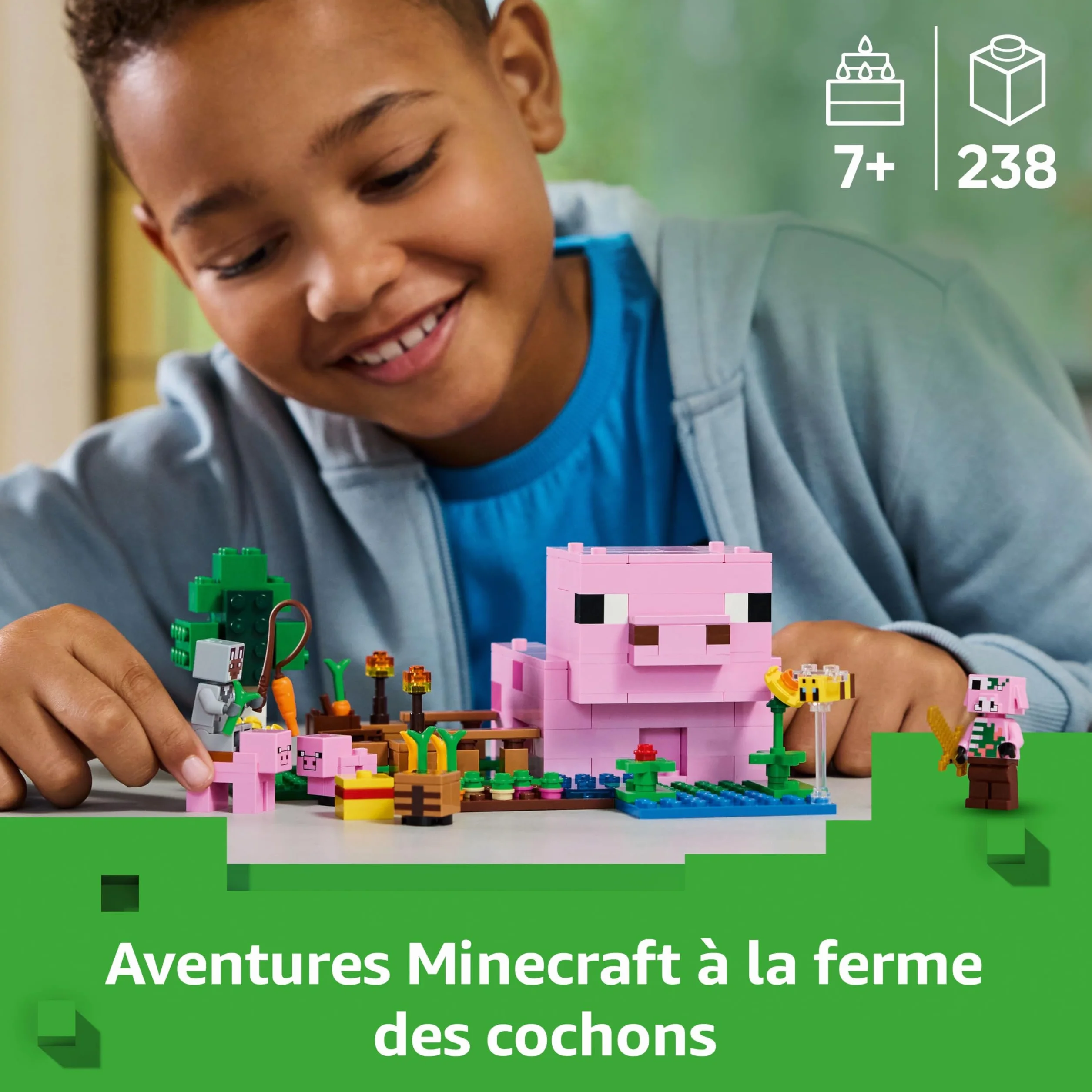 LEGO Minecraft La Maison de Porcelet 21268 Jouet de Construction Figurine Héros Mobs Ferme Biome Forêt Cadeau 7 Ans
