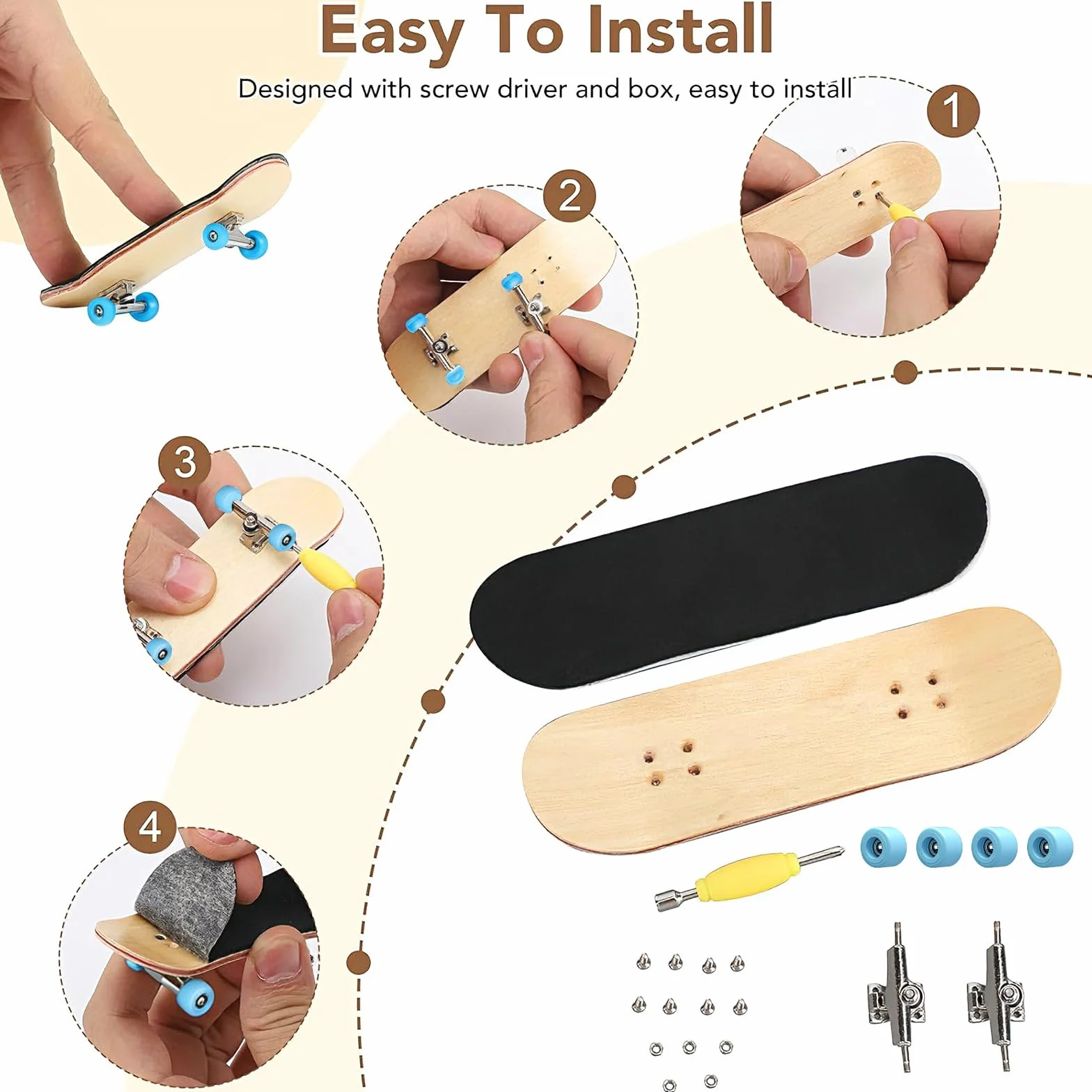 Complet Érable en Bois Pont Finger Skate DIY Mini Skate Doigt 5 Étages Monter Soi Même Fingerboard