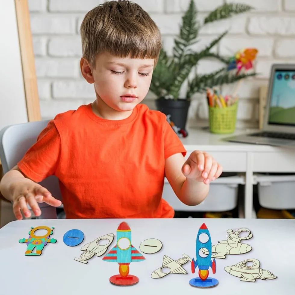 Fusée Enfant Carillon à Vent Extérieur, Kits Bricolage Fusée en Bois Anniversaire, Décoratifs Artisanat pour Filles Garçon Halloween
