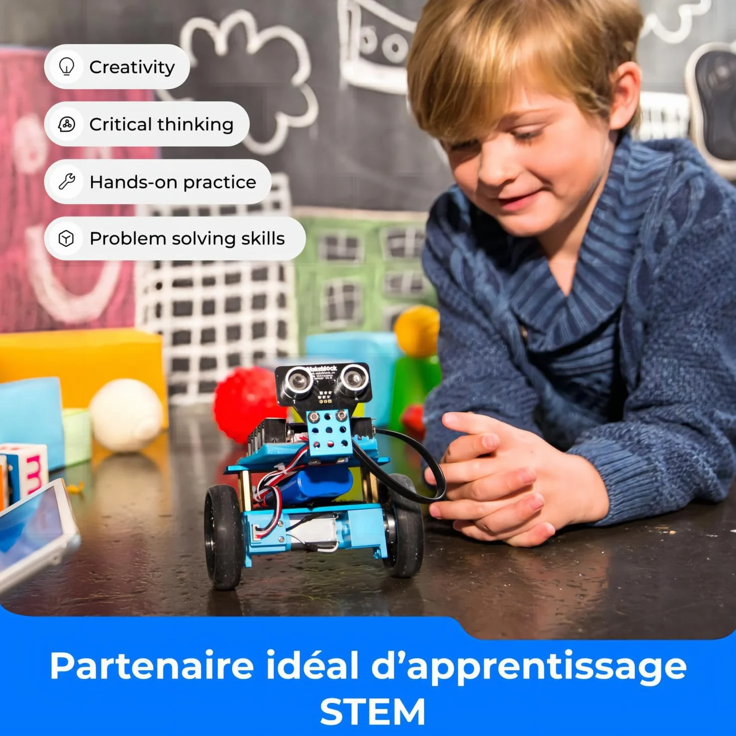Makeblock mBot Ranger Kit Robot Programmable, Jouets Robotiques d'apprentissage de Codage Avancé, Jouets Éducatifs STEM, 3 Formulaires Prédéfinis, Bâtiment de Bricolage, Bluetooth
