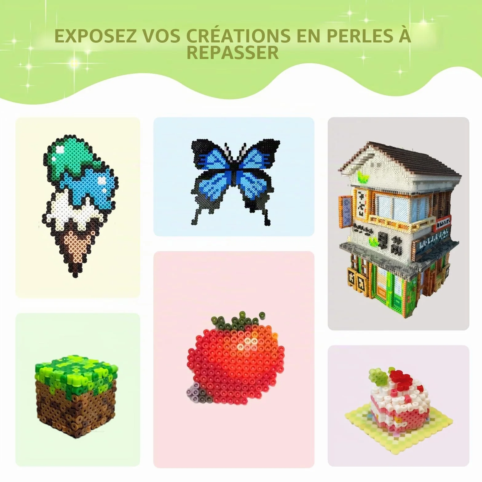 Kit de Perles à Repasser 4300 pcs 5mm 24 Couleurs avec Boîte de Rangement, Panneau Perforé pour Enfants DIY