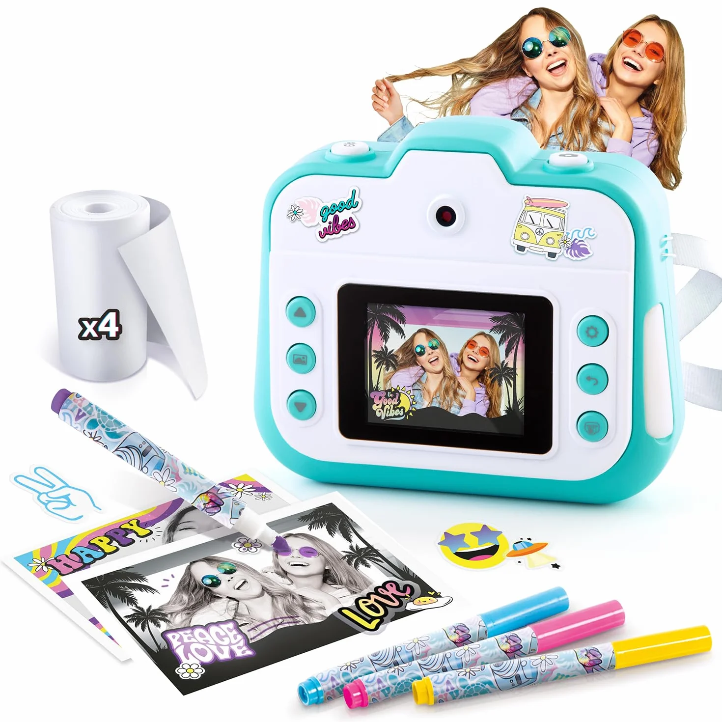 Canal Toys Photo Creator Appareil Photo 3 en 1 à Impression Instantanée Turquoise 2 Modes Selfie Caméra Vidéo Enfant 8 Ans+ 4 Rouleaux 250 Clichés CLK 001