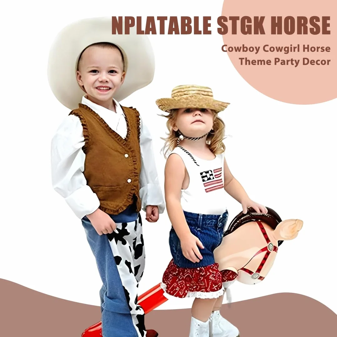 XPEX Gonflable Cheval Bâton Jouets 4 Pièces Accessoires Scène Cadeau Enfants Noir Rose Rouge Marron