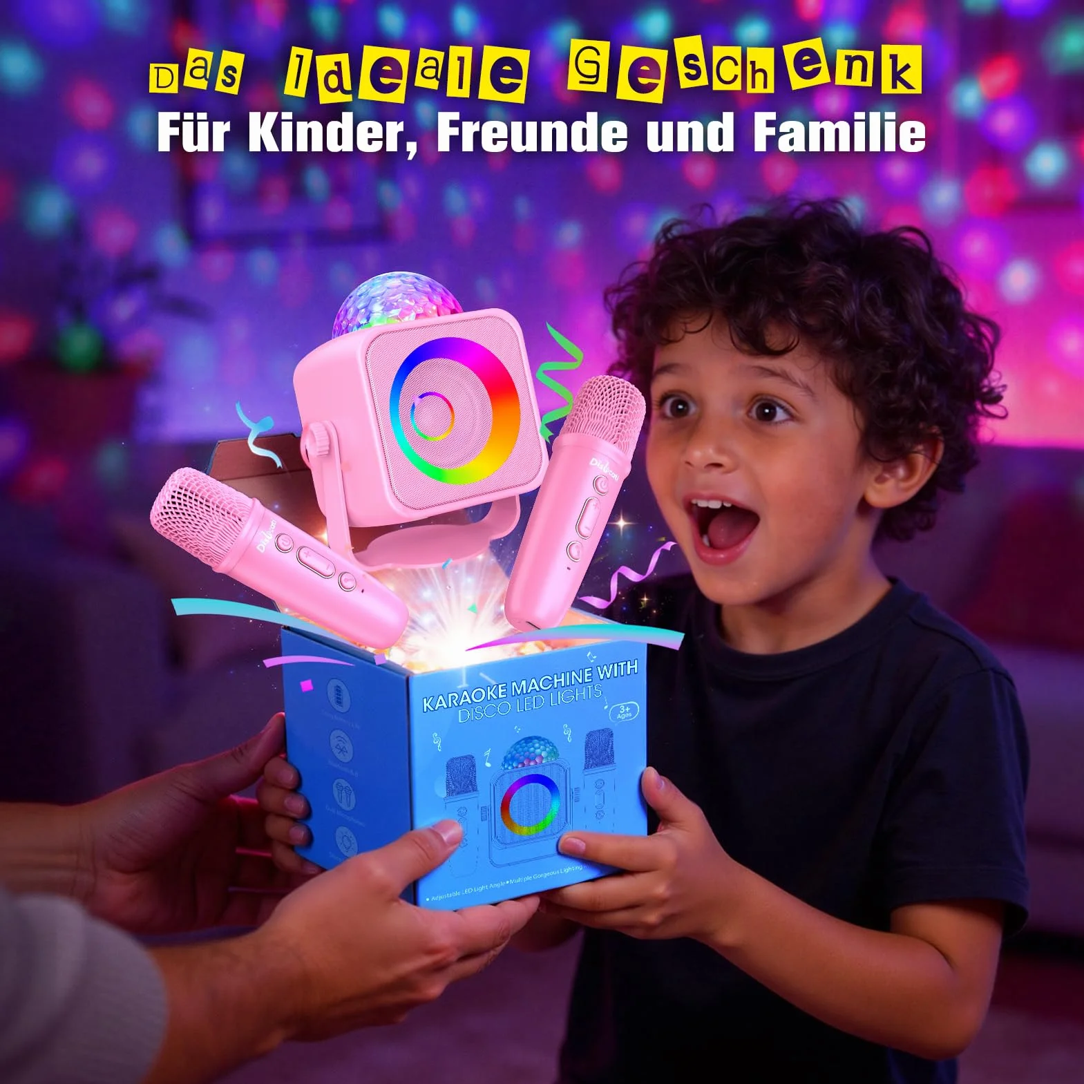 Micro Karaoke Enfant Adulte avec Lumières LED Disco et Support Amovible, Jouet Fille 3-15 Ans