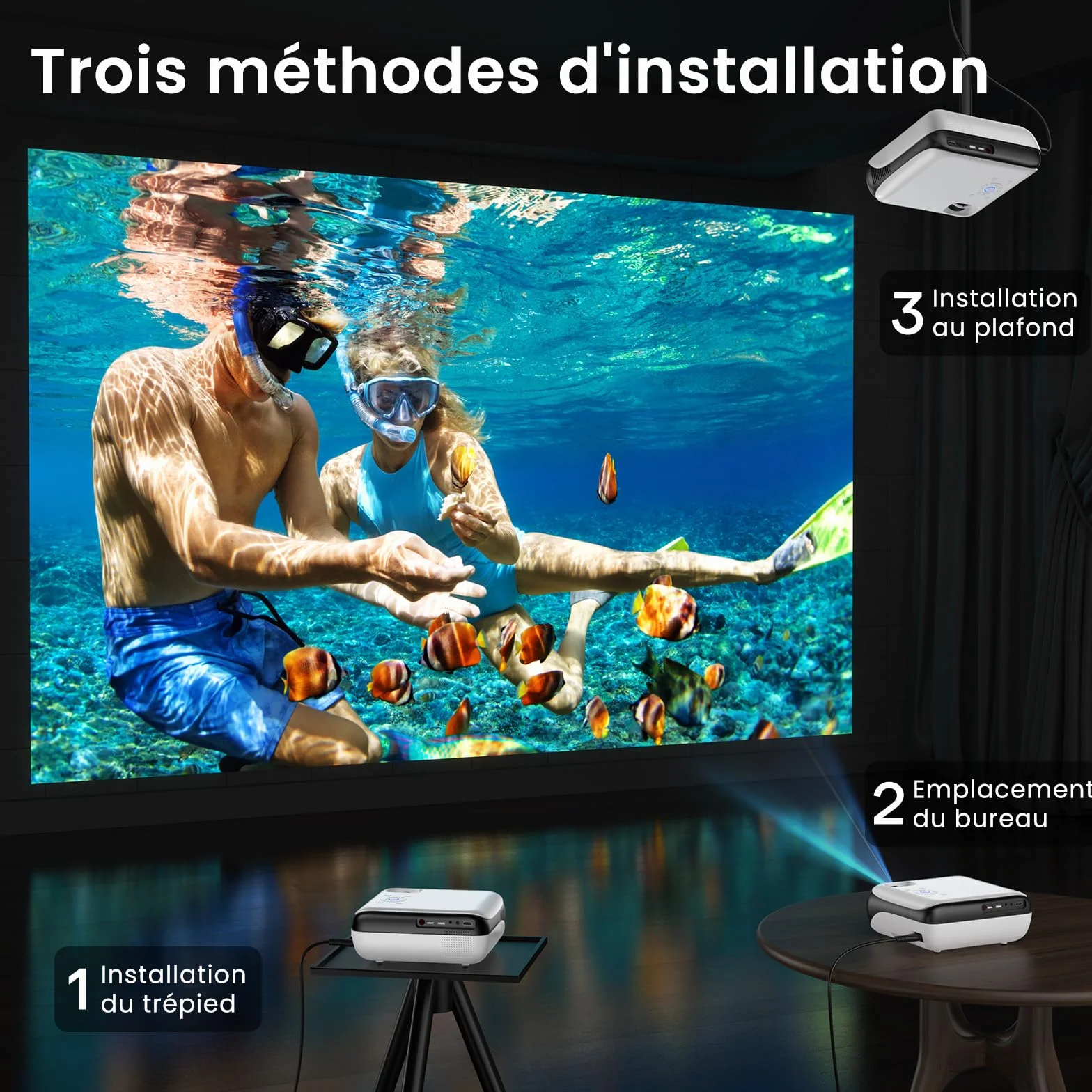 HAPPRUN H1 Projecteur Bluetooth 1080P Full HD Vidéoprojecteur Portable avec Haut-Parleur Intégré