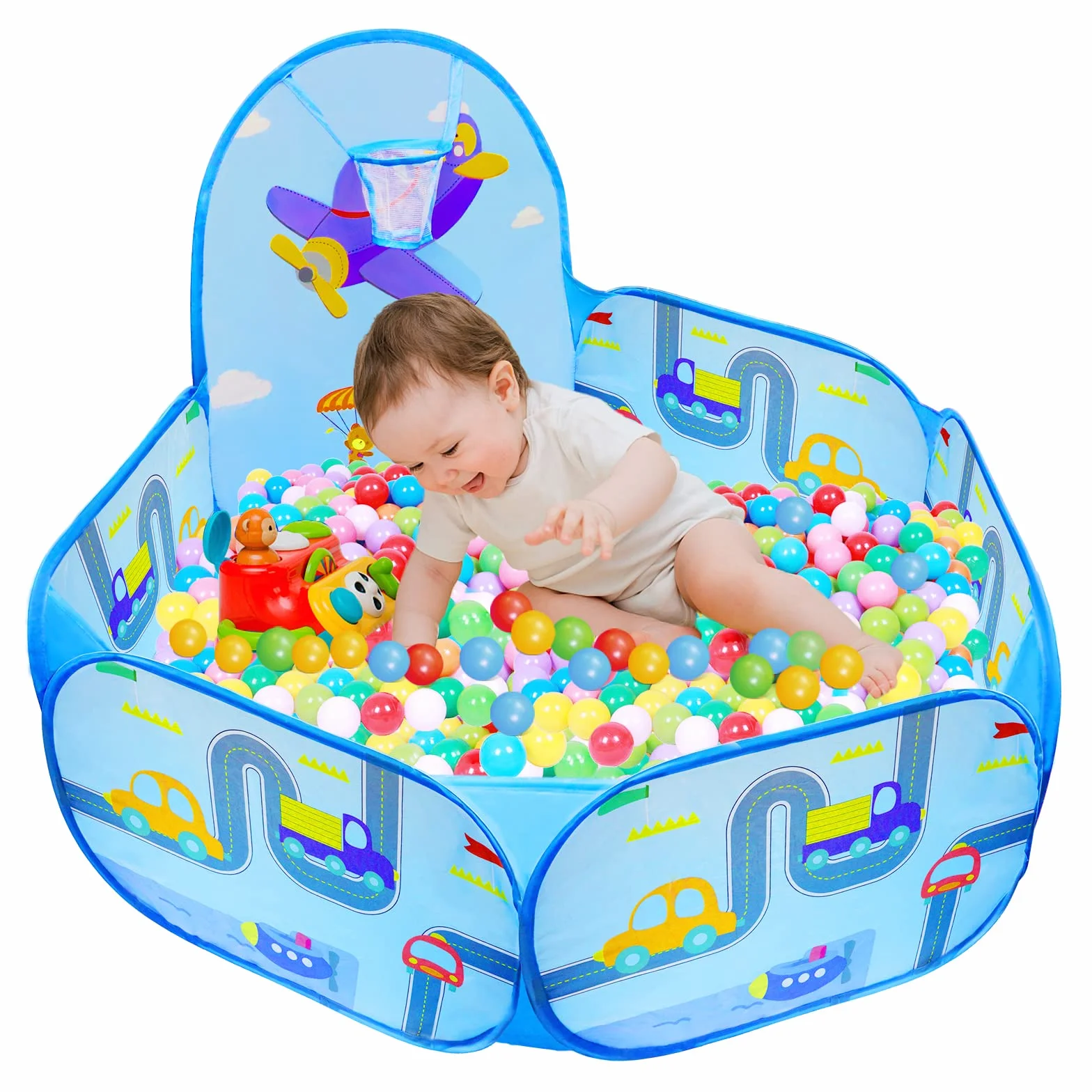 Piscine à Balles Enfant MAIKEHIGH, Pop Up Bébé Ball Pool Tente de Jeu avec Panier de Basket-Ball, Intérieur Extérieur