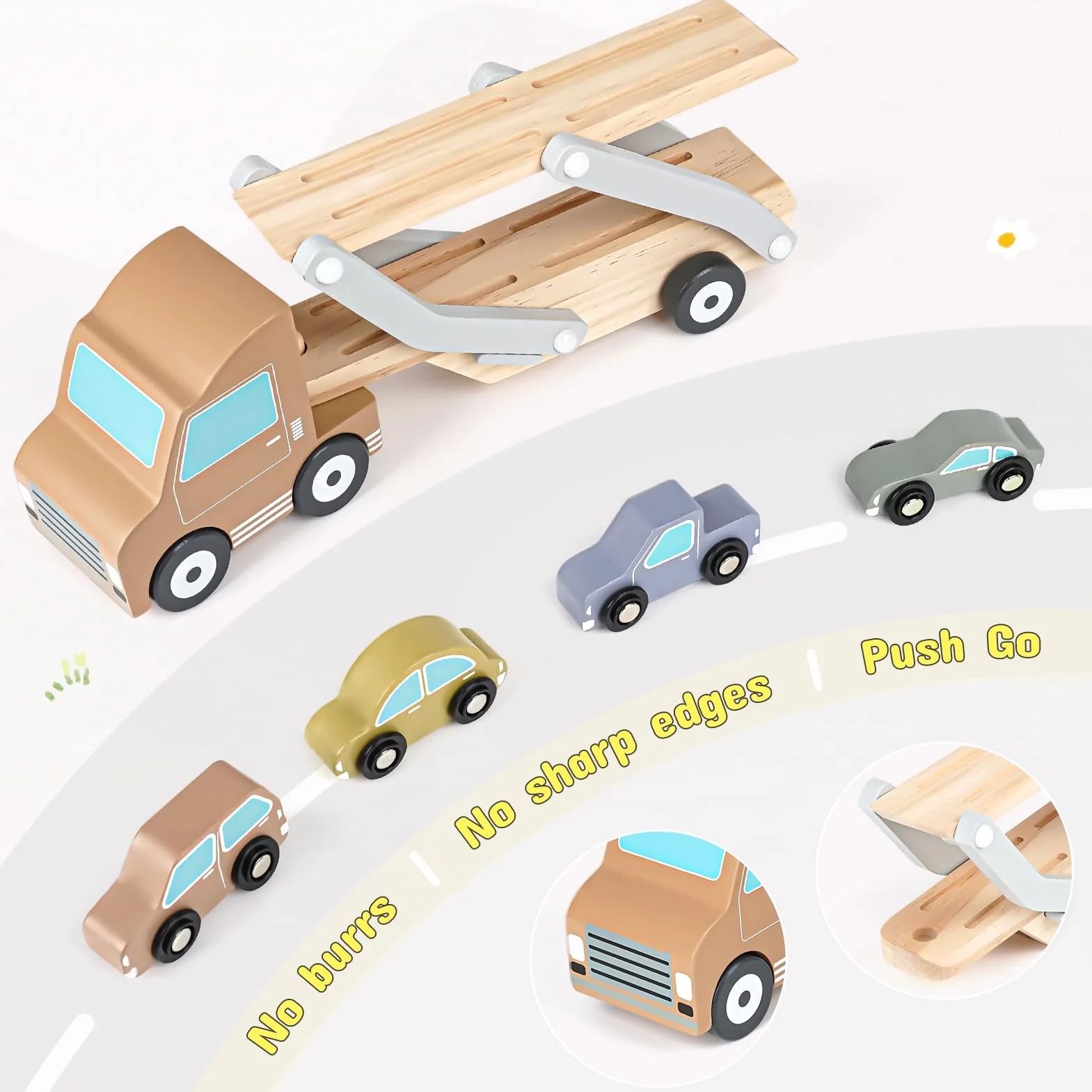 Jouet Bebe 1 an en Bois Voiture Garage Enfant Montessori avec 4 Mini-Voitures