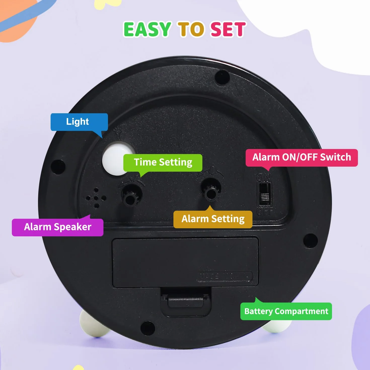 Réveil Enfant Silencieux sans Tic-Tac Analogique pour Apprentissage Horloge Éducative Garçons Filles Facile à Lire Cadeau Noël Anniversaire