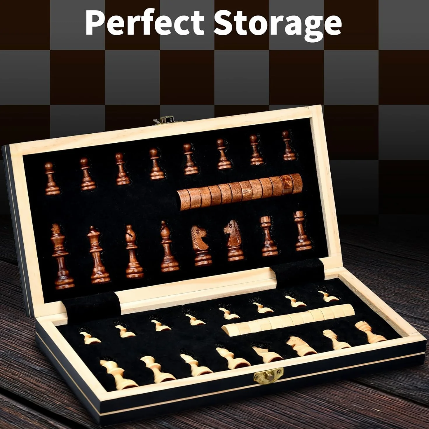 Jeu d'Échecs 2 en 1, Échiquier Magnétique en Bois Pliable avec Rangement, 29x29 cm