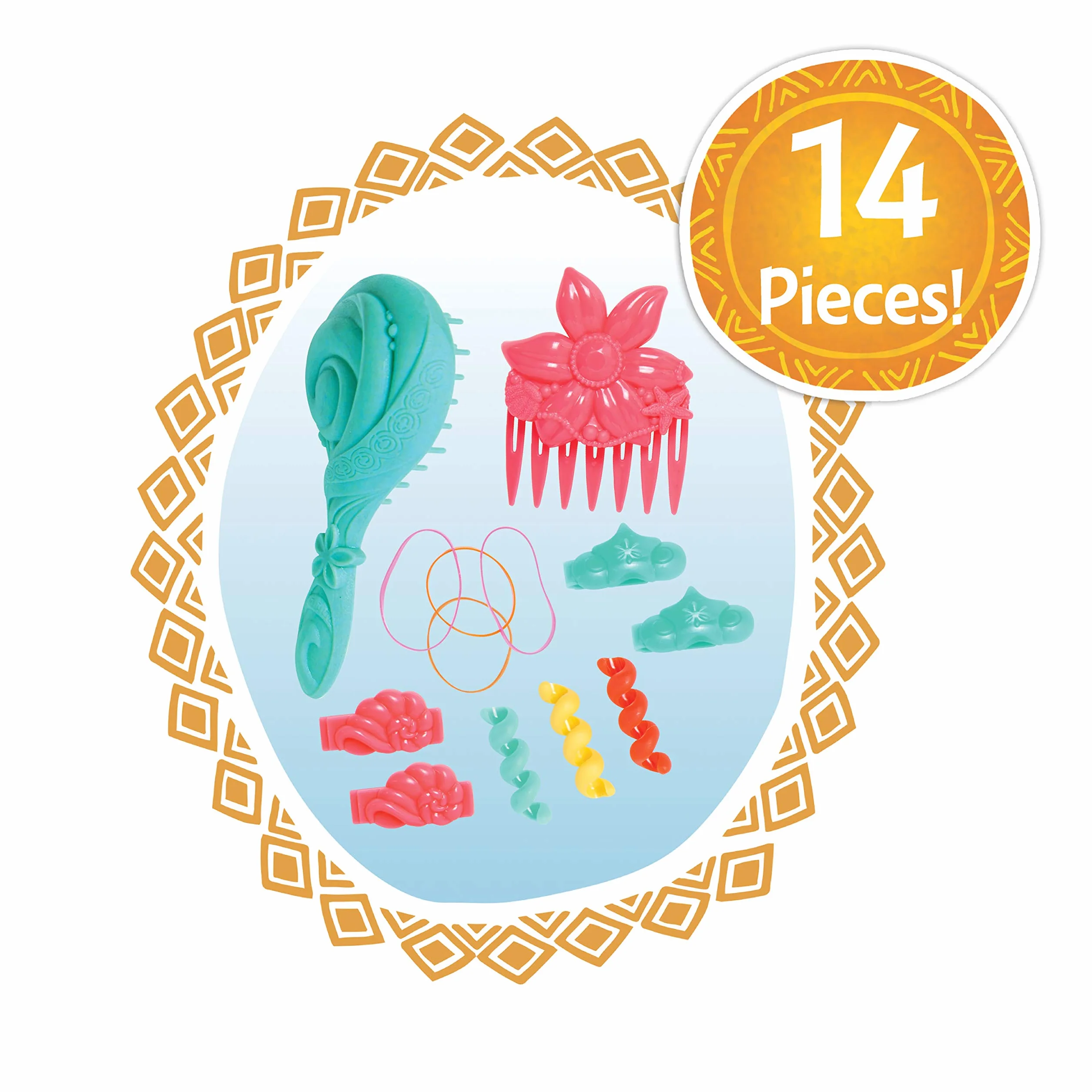 Just Play Tête à coiffer Vaiana Princesses Disney avec Accessoires 14 Pièces Chevelure Brune Yeux Marron Jouets Enfants 3 Ans+