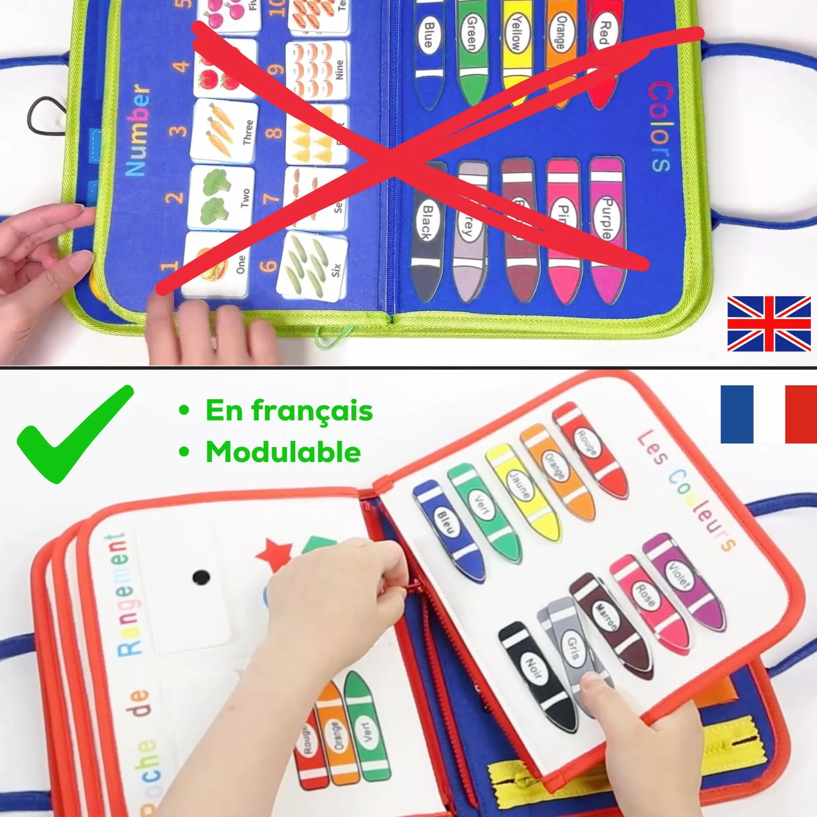 Busy Board en Francais Jeu educatif Montessori transportable Voyage - Jeu Enfant 1-5 Ans - Planche sensoriel motricite Bebe